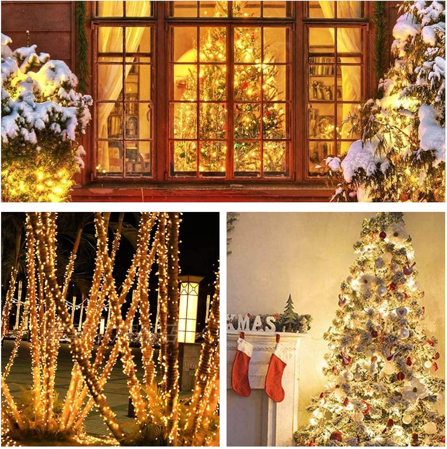 2 Pack 400 LED Solar String Lights, 8 Modes Solar String Lights for Outside, Waterproof and Solar Powered Outdoor String Lights for Holiday Christmas Yard Garden Tree Wedding Party (Warm White)