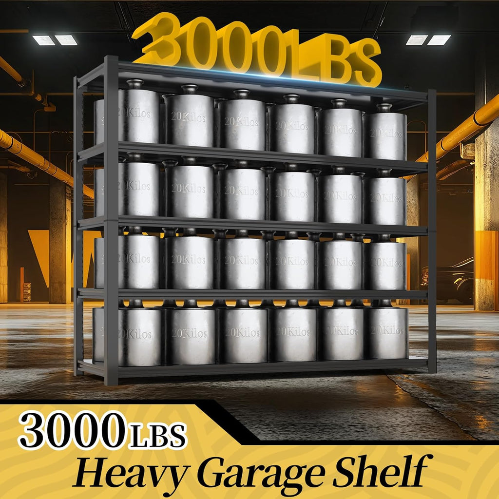47.8" W Heavy Duty Garage Shelving 3000LBS Storage Shelves, Adjustable 5-Tier Storage Rack, Metal Shelves for Garage/Warehouse/Basement, 47.8" W x 19.8" D x 72" H, 2 Pack