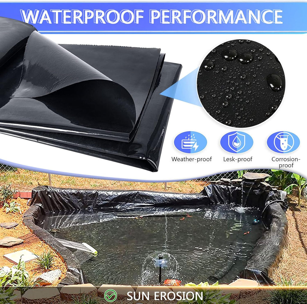 ToLanbbt Pond Liner 10 x 13 Ft, 20 Mil HDPE UV Resistant Preformed Pond Liner Easy Cutting, Underlayment for Fountain, Waterfall, Koi Pondsand Water Garden (Black)