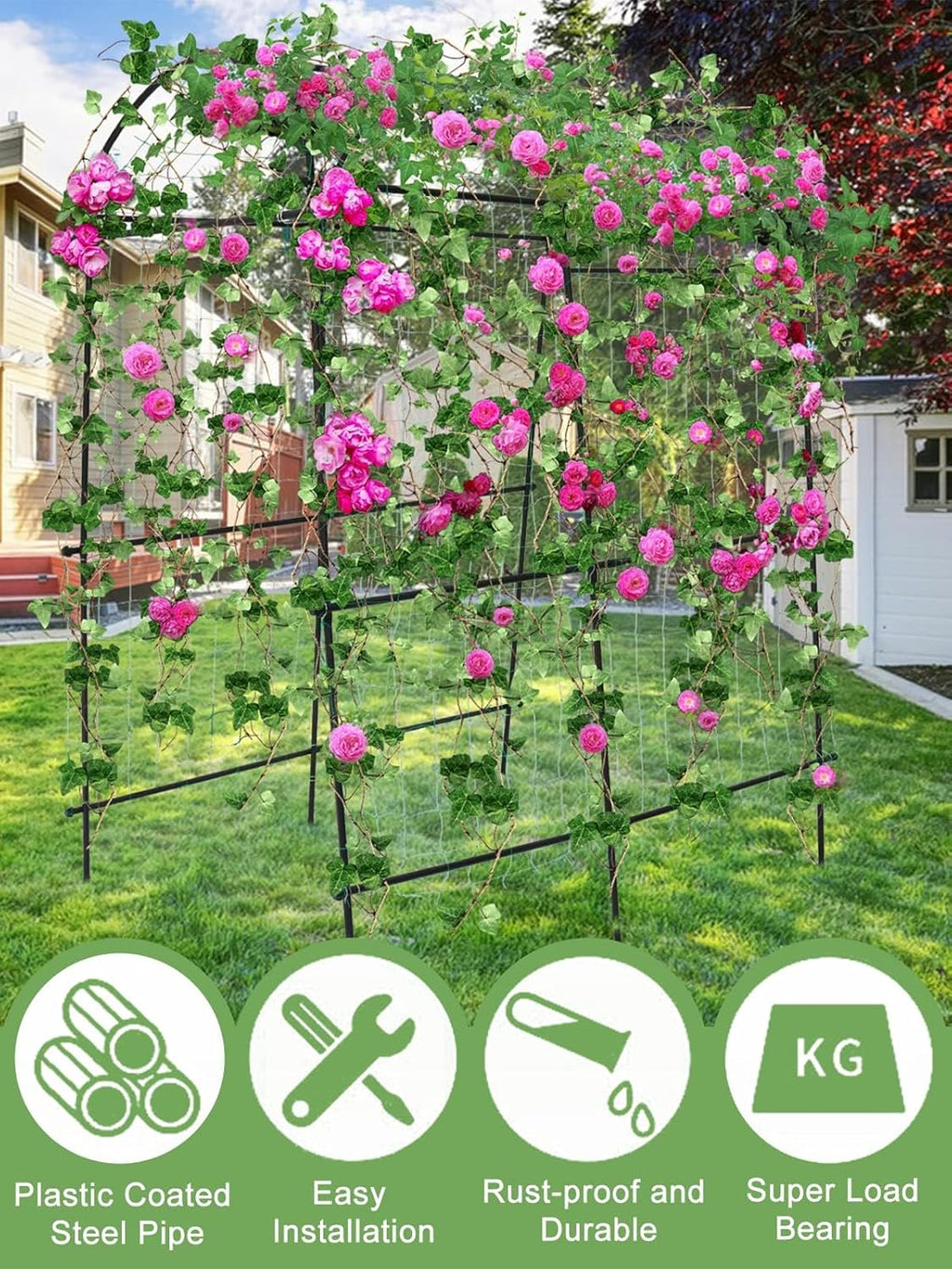 7FT Garden Arch Trellis for Climbing Plants Outdoor, Kalolary Extra Large Garden Tunnel Trellises Metal Cucumber Trellis Indoor for Climbing Vines Vegetable Garden Squash Arbors Plant Support