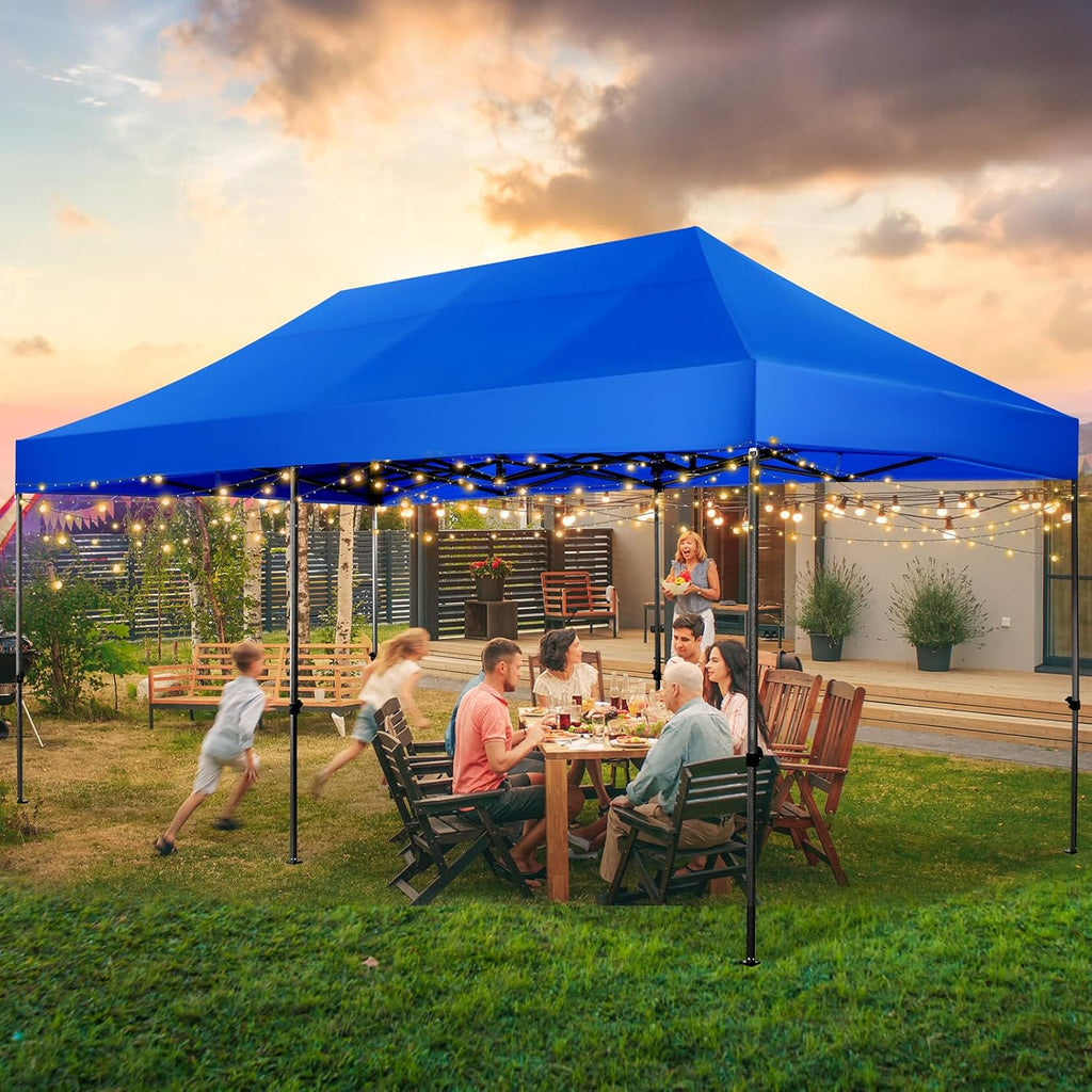 COBIZI 10x20 Pop up Canopy Tent Heavy Duty Without Sidewalls, Easy Set-up Commercial Outdoor Party Tent, 100% Waterproof Wedding Canopy Gazebo, 3 Height Adjustable with Wheeled Bag, Blue
