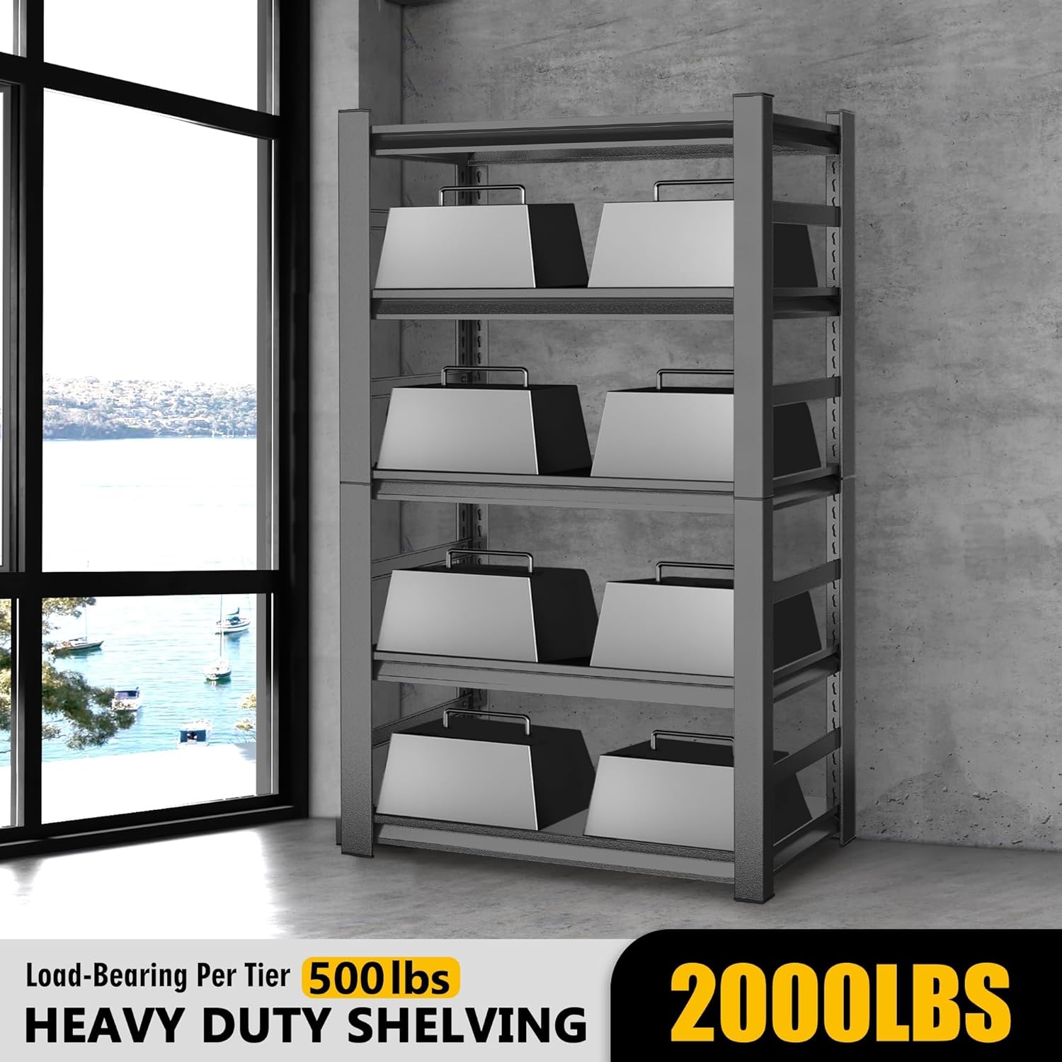 63" Heavy Duty Garage Shelving, 5-Tier Adjustable Storage Shelf, 2000lbs Capacity for Kitchen Garage Warehouse Organization