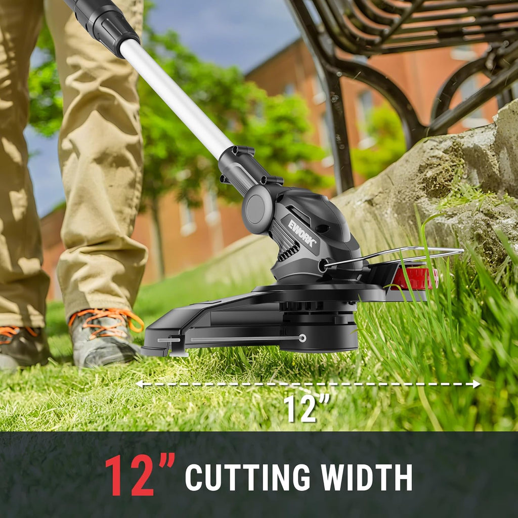 EWORK 20V Cordless String Trimmer 12-Inch Trimmer and Edger with Auto Line Feed, Electric Weed Wacker with 2.0Ah Battery and Charger & 6 Replacement Spools for Lawn, Garden, Yard, etc