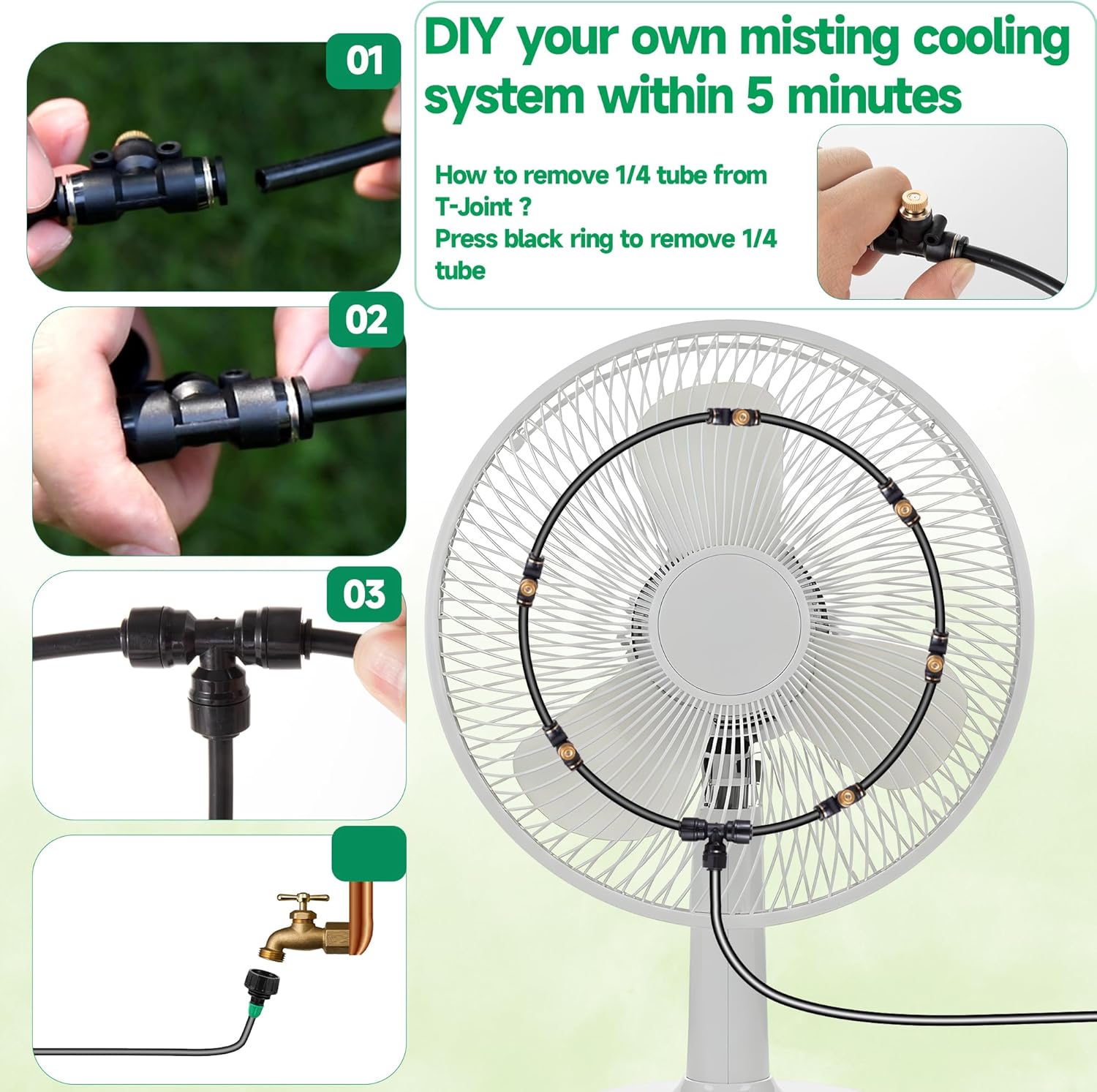 Anti Leak Misting Fans for Outside,Outdoor Misting Fan Kit,19.69FT(6M) with 6 Brass Nozzle + 6m Line + 3/4" Adapter Water Mist Sprayer for Backyard Patio, Perfect for Outdoor Cooling System
