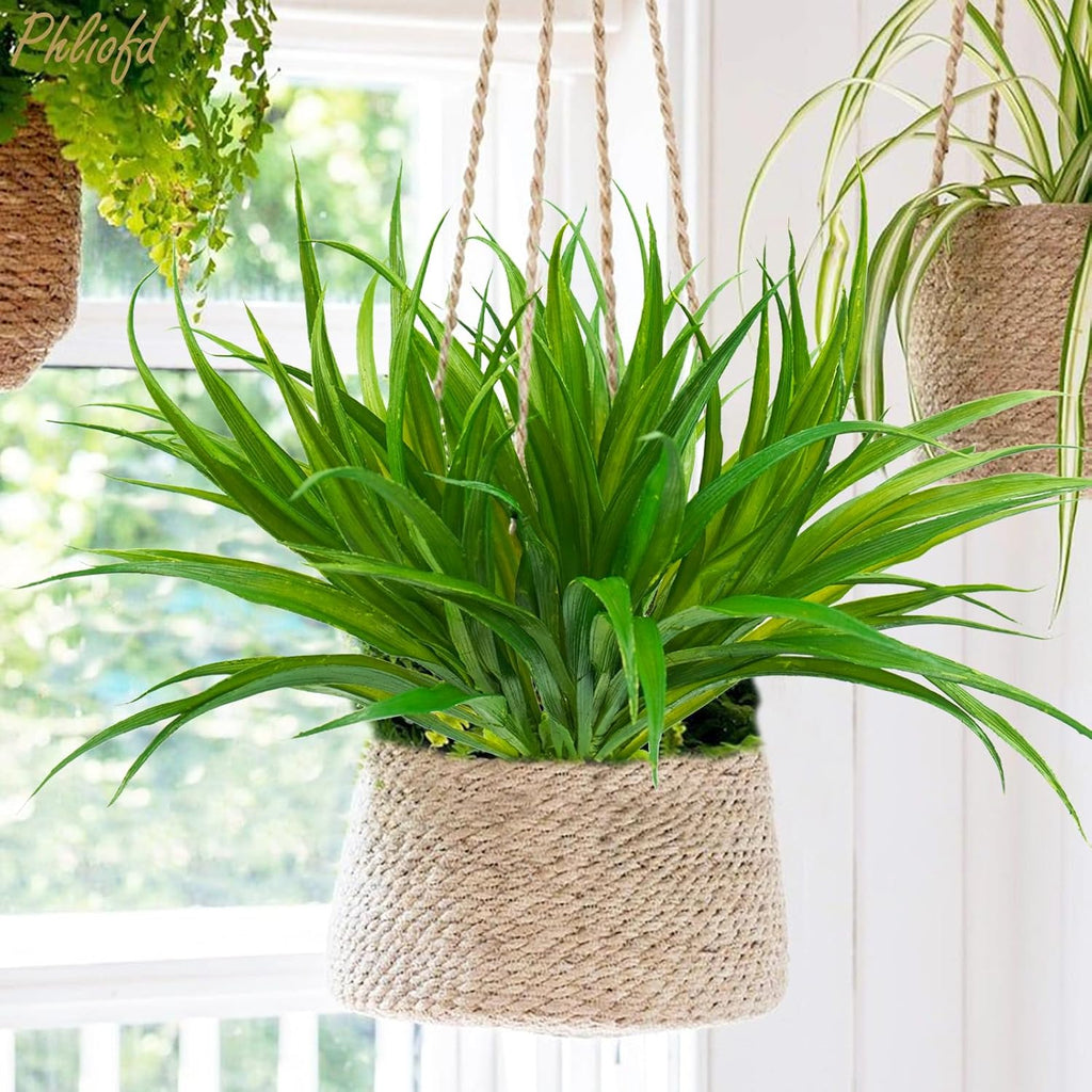 6Pcs Artificial Grass Fake Plants 17.3in 16 Leaves Outdoor Fake Grass UV Resistant Greenery Plastic Plants for Home Window Garden Office Patio Hanging Planter Pathway Front Porch Décor