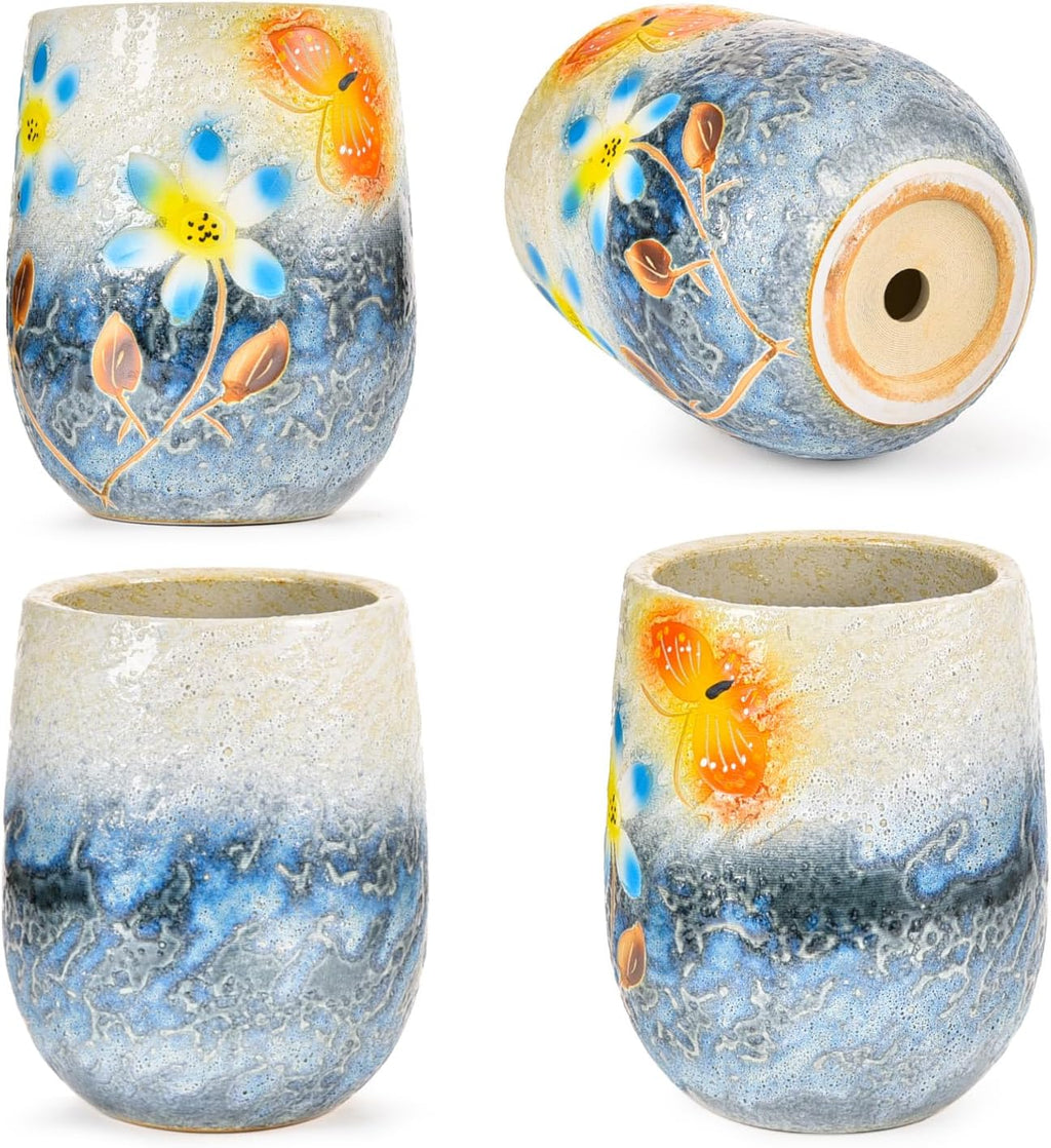 Sungmor 10.6 Inch Ceramic Succulent Plant Pot with Drainage Hole, Hand Painted Flower Pots for Plants, Unique Texture Decorative Planter for Indoor and Outdoor, Pottery Vase for Home Office Decor