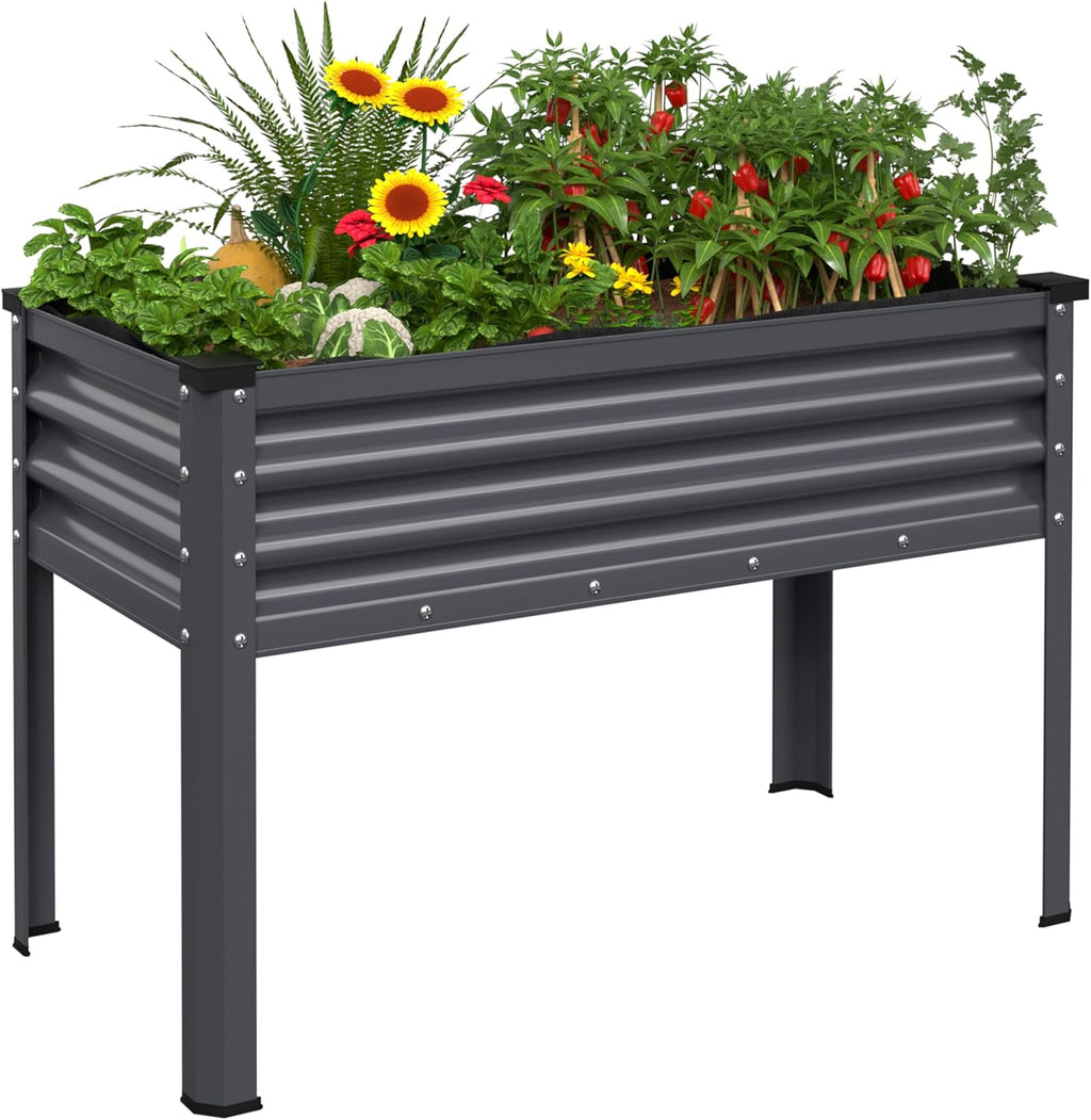 MUPATER Galvanized Steel Raised Garden Bed with Legs, 47.8" L x 23.5" W x 31.9" H Large Metal Elevated Raised Planter Box with Detachable Black Liner for Backyard, Patio, Balcony, Gray