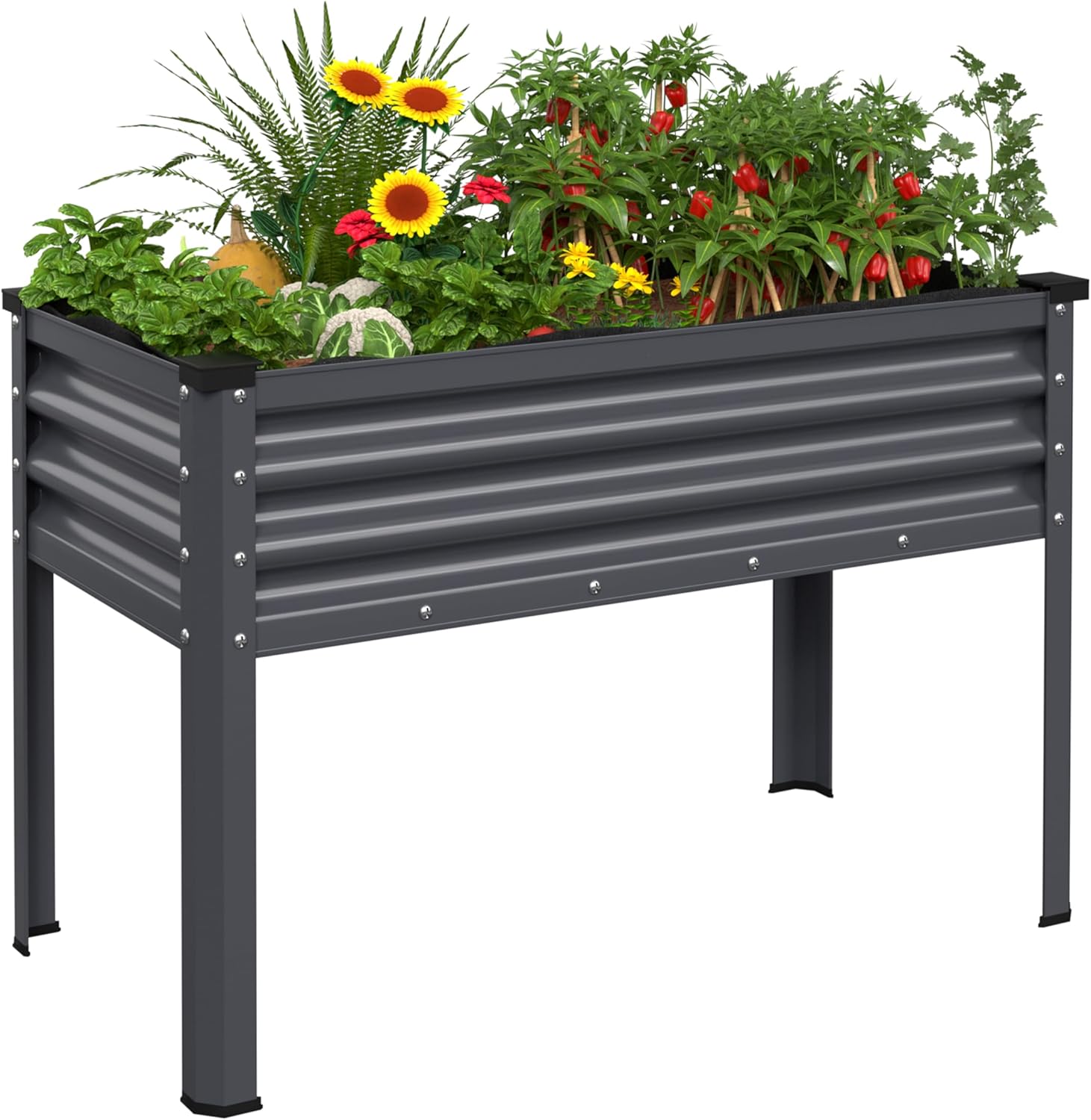 MUPATER Galvanized Steel Raised Garden Bed with Legs, 47.8" L x 23.5" W x 31.9" H Large Metal Elevated Raised Planter Box with Detachable Black Liner for Backyard, Patio, Balcony, Gray