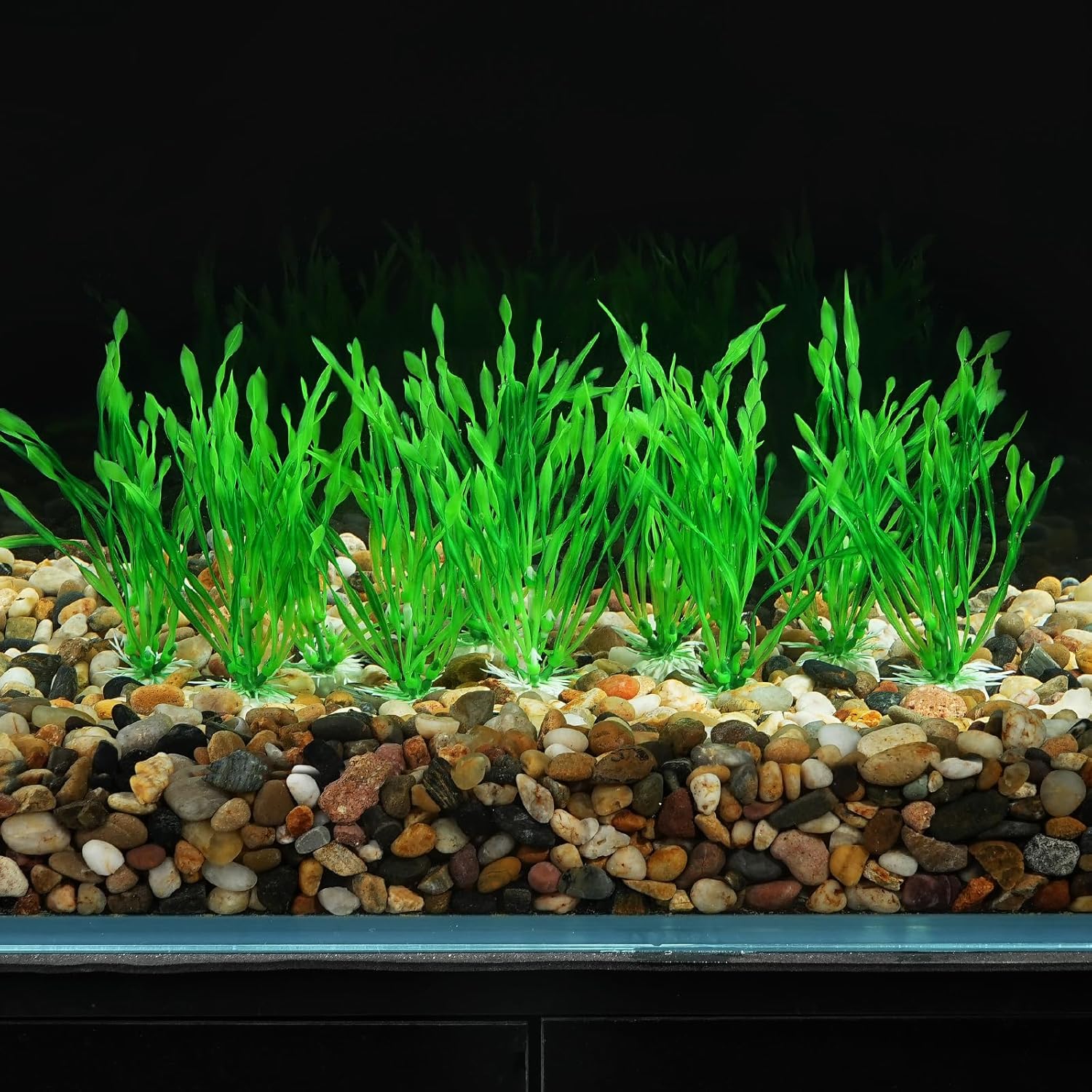 AQUANEAT Fish Tank Artificial Plants, Aquarium Plastic Seaweed Decoration, 4Inch Tall Fake Green Accessories, 10 Packs