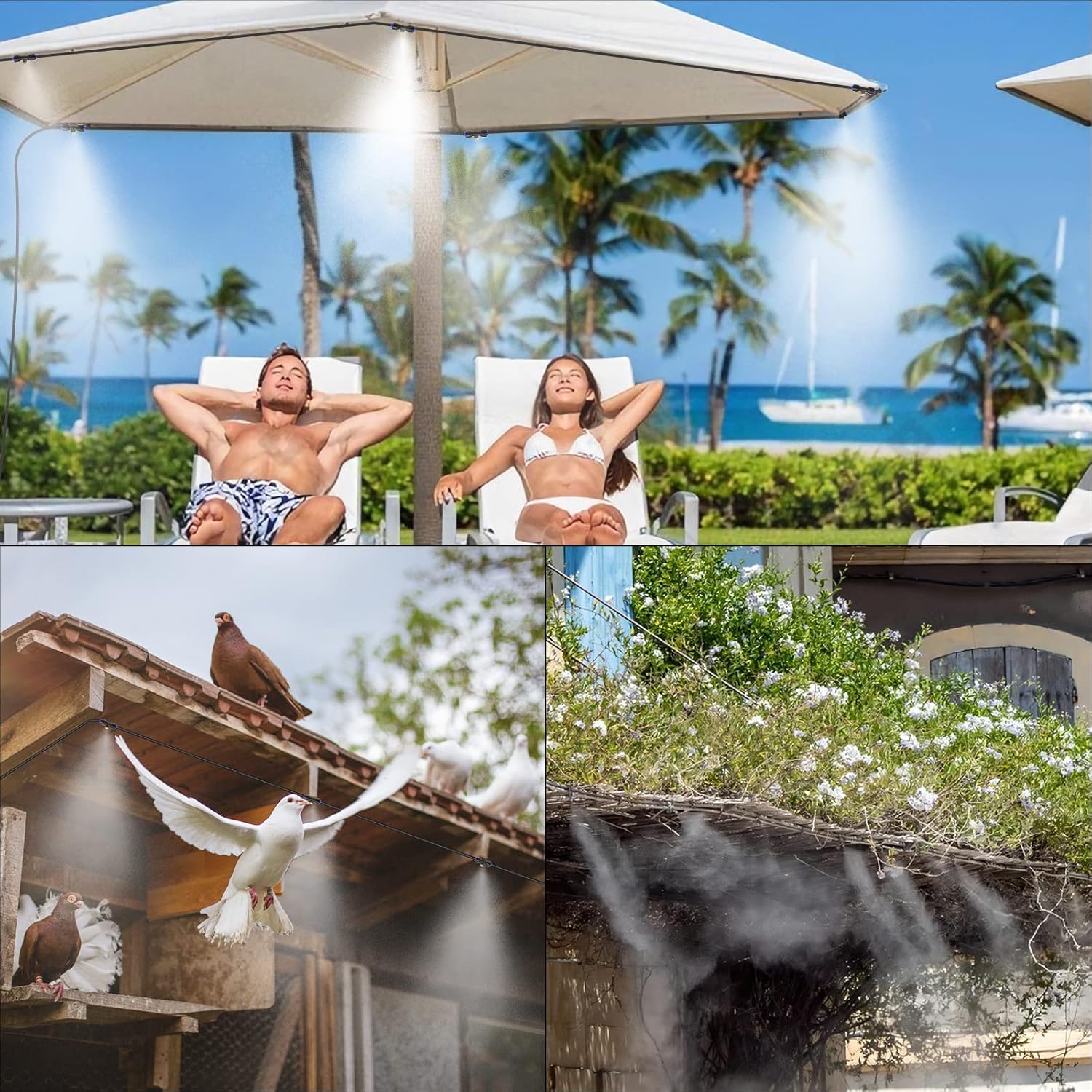 Misting System with Water Filter - Upgraded Signice 65 Ft (20M) Line & 15 Brass Mist Nozzles Outdoor Misters for Patio Cooling Mister Systems Kit for Outside Garden Backyard Greenhouse (Black)