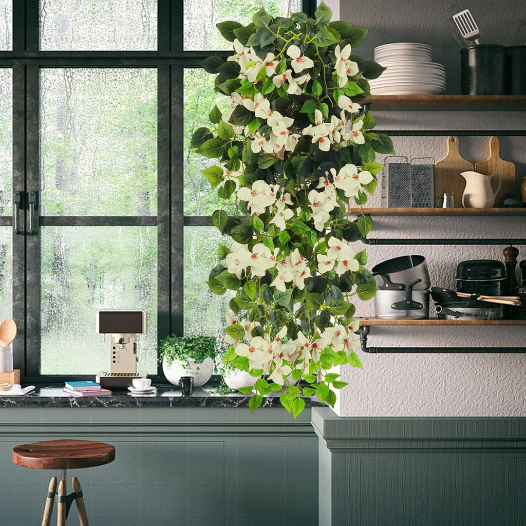 Artificial Hanging Flowers Bougainvillea, UV Resistant Fake Plastic Faux Flower Fabric Vine for Indoor Outdoor Garden Porch Eave Wedding Wall Décor