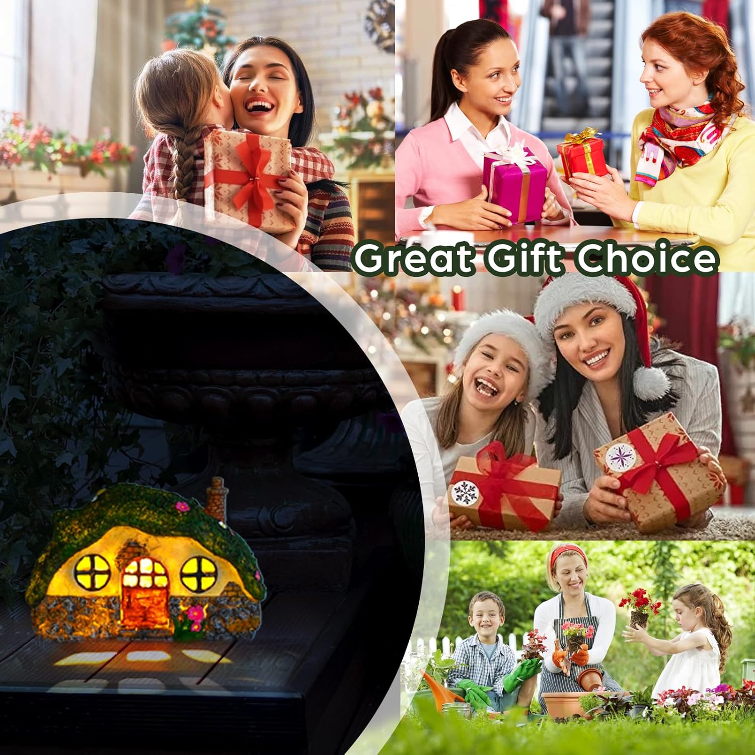 Fairy House Statues with Solar Powered Lights, Outdoor Figurine Lights Garden Statues, Fairy Garden Houses for Outside, Yard Decorations Outdoor Fairy Garden Accessories, Decor Gifts for Mom Women