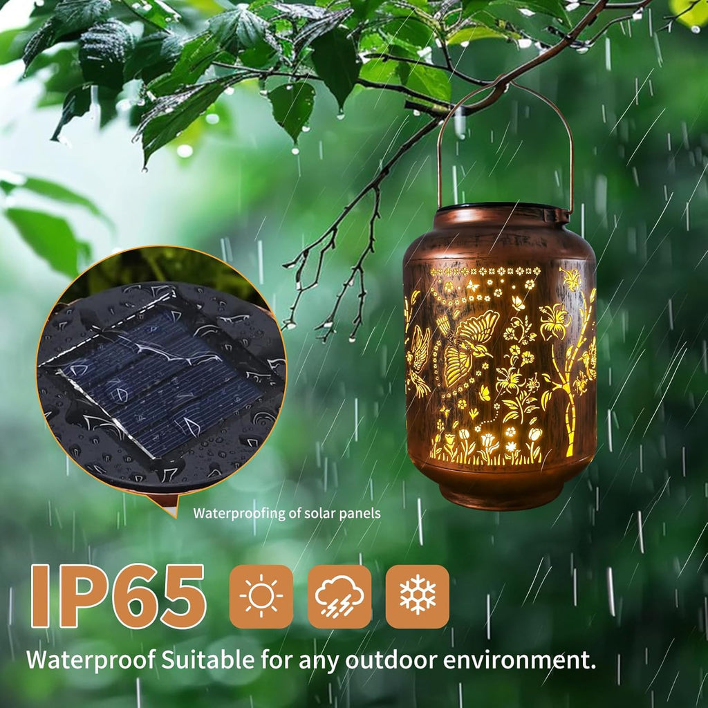 Solar Lantern Outdoor Waterproof Cardinal Style Garden Decoration, Solar Lamp Carved with Elegant Birds and Flowers, Suitable for Courtyards, Backyards, and Porches.