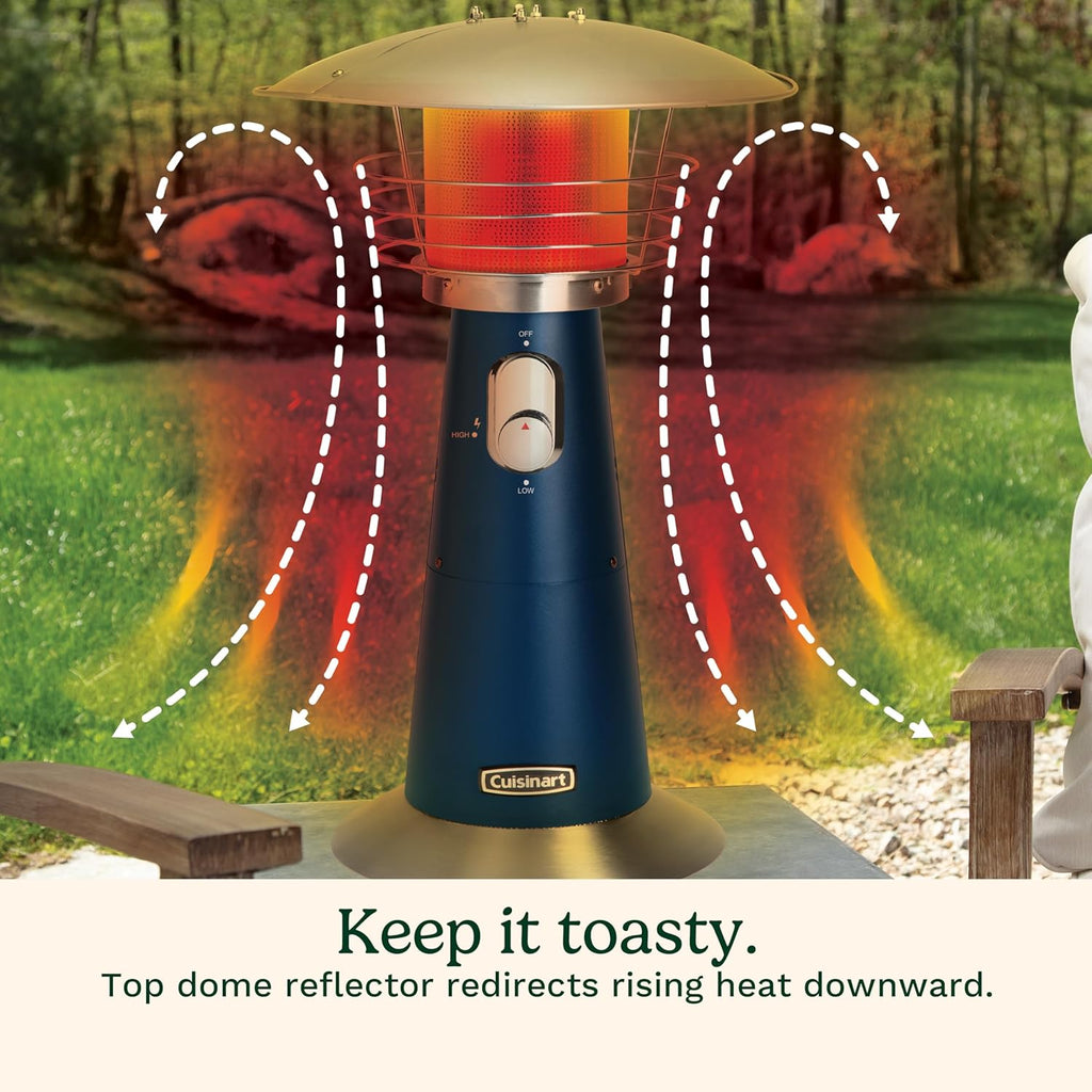 Cuisinart Portable Tabletop Patio Heater, 11,000 BTU Outdoor Propane Heater with Safety Tilt Switch and Adjustable Heat, Burner Screen Guard, 30 sq. Foot Heat Range, Navy