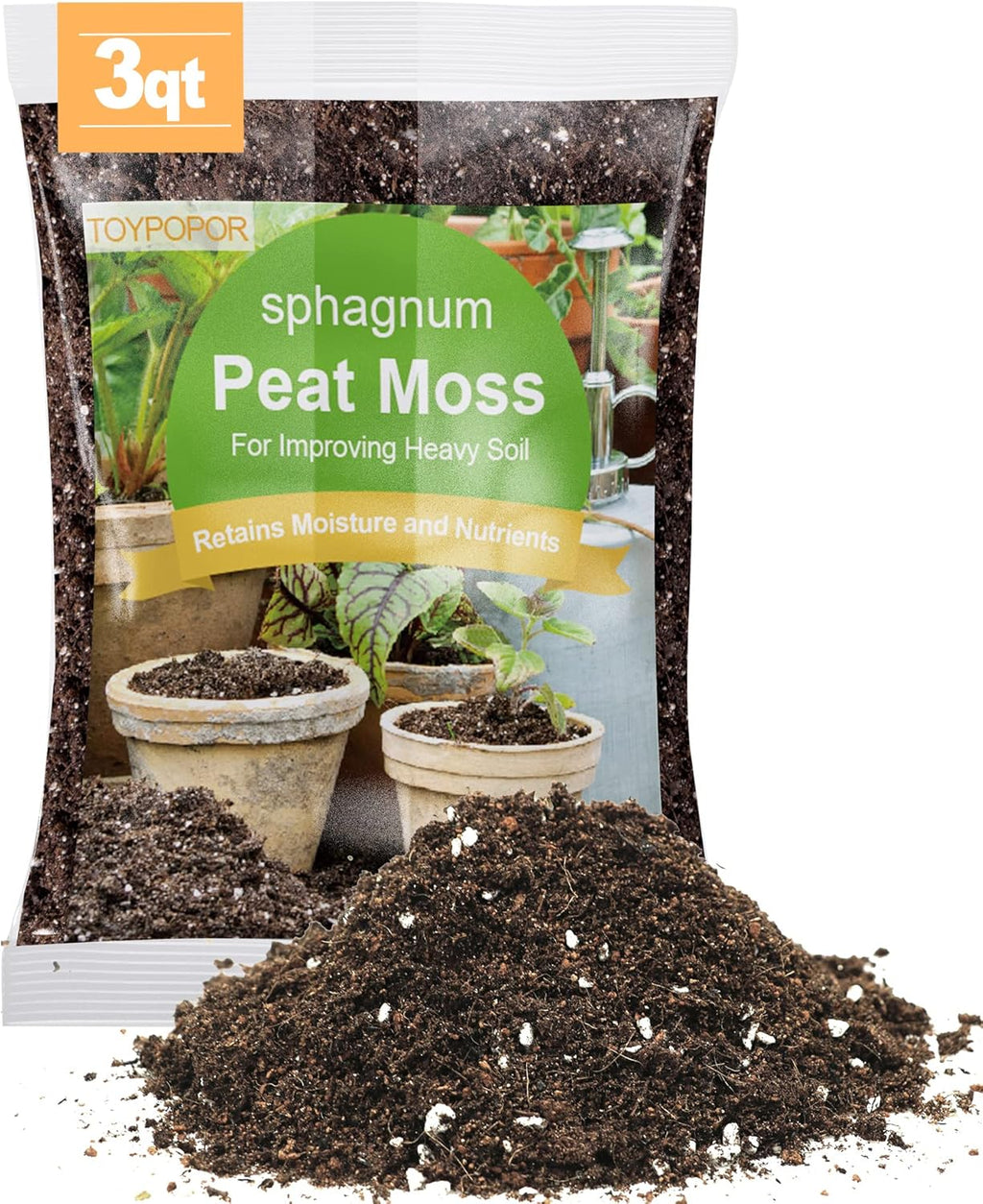 Sphagnum Peat Moss, Natural Bonsai Potting Mix, Succulent and Cactus Potting Soil, Organic Garden Growing Soil Amendment and Media, for Flowers, Vegetables, Herbs, Orchid, Indoor Houseplant, 3qt