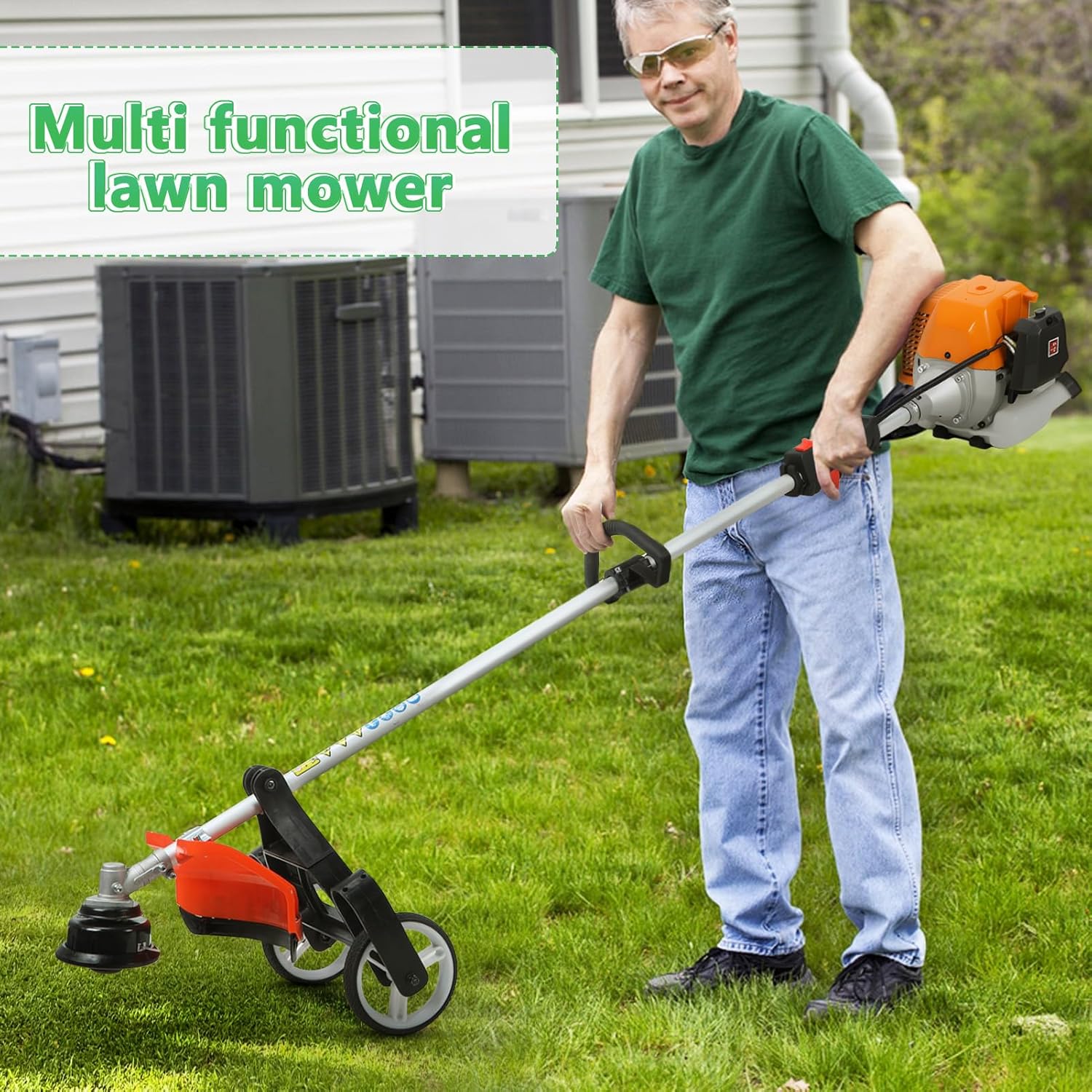 8-in-1 Gas Weed Wacker, 52cc 2-Cycle Gas Weed Eater,Latest Weed Eater，Edger Pole Saw Chainsaw Pruner Brush Cutter for Yard & Garden，9500RPM & 40T Blade，Easy Use