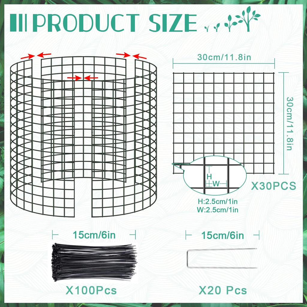 10 Packs 12" x 12" Wire Plant Protectors Wire Plant Cages Metal Mesh Plant Cage Chicken Wire Cloche with Ground Stakes and Nylon Ties Protect Plants,Garden,Shrubs and Vegetables from Animals-30 PCS