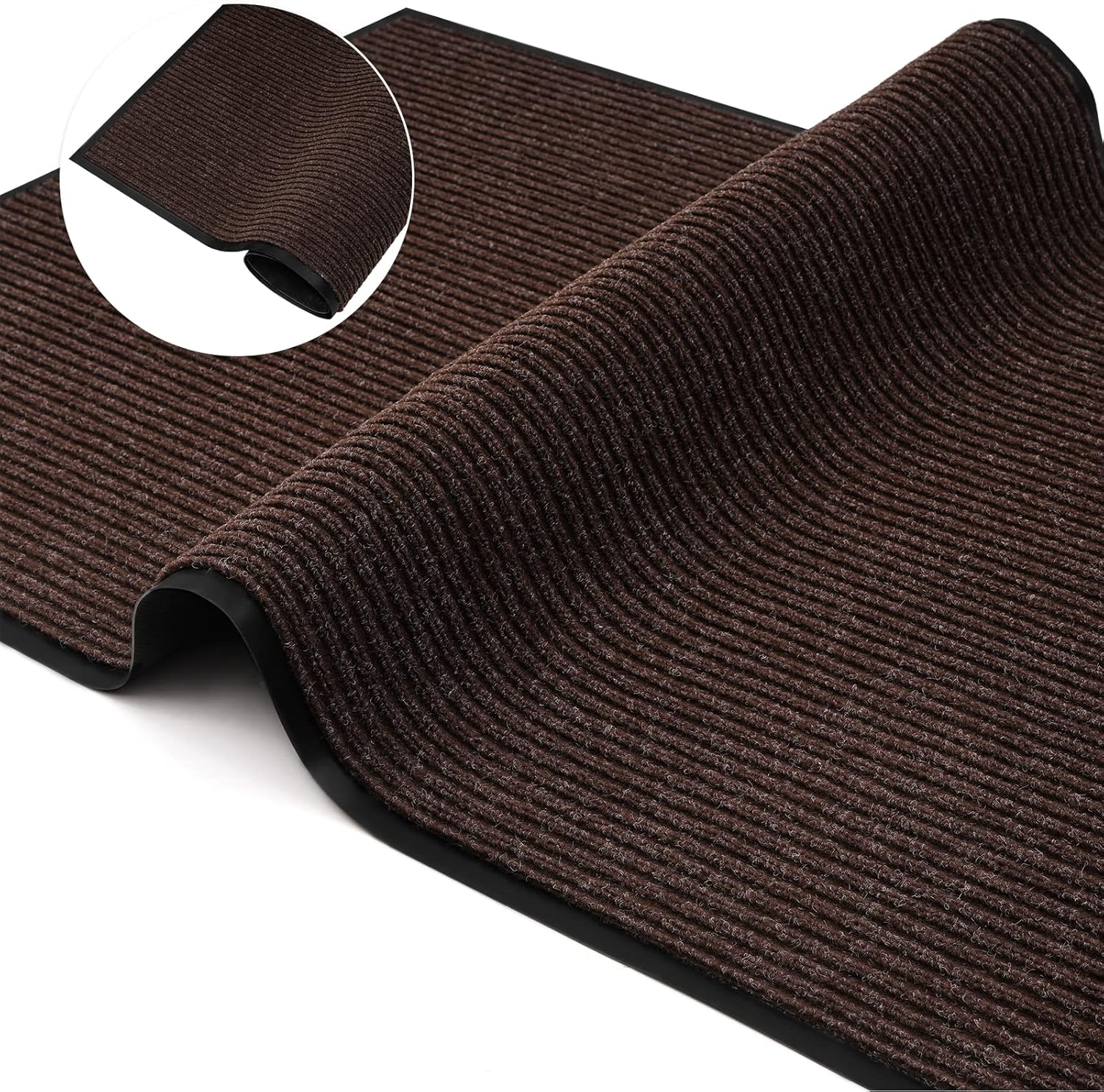 Low Profile Rubber Door Mat, 60x35inch, Heavy Duty, Entrance Doormat, Indoor and Outdoor, Waterproof, Easy Clean Shoe Scraper, Home Rug Welcome Mats for Entryway, Patio, Porch, Brown
