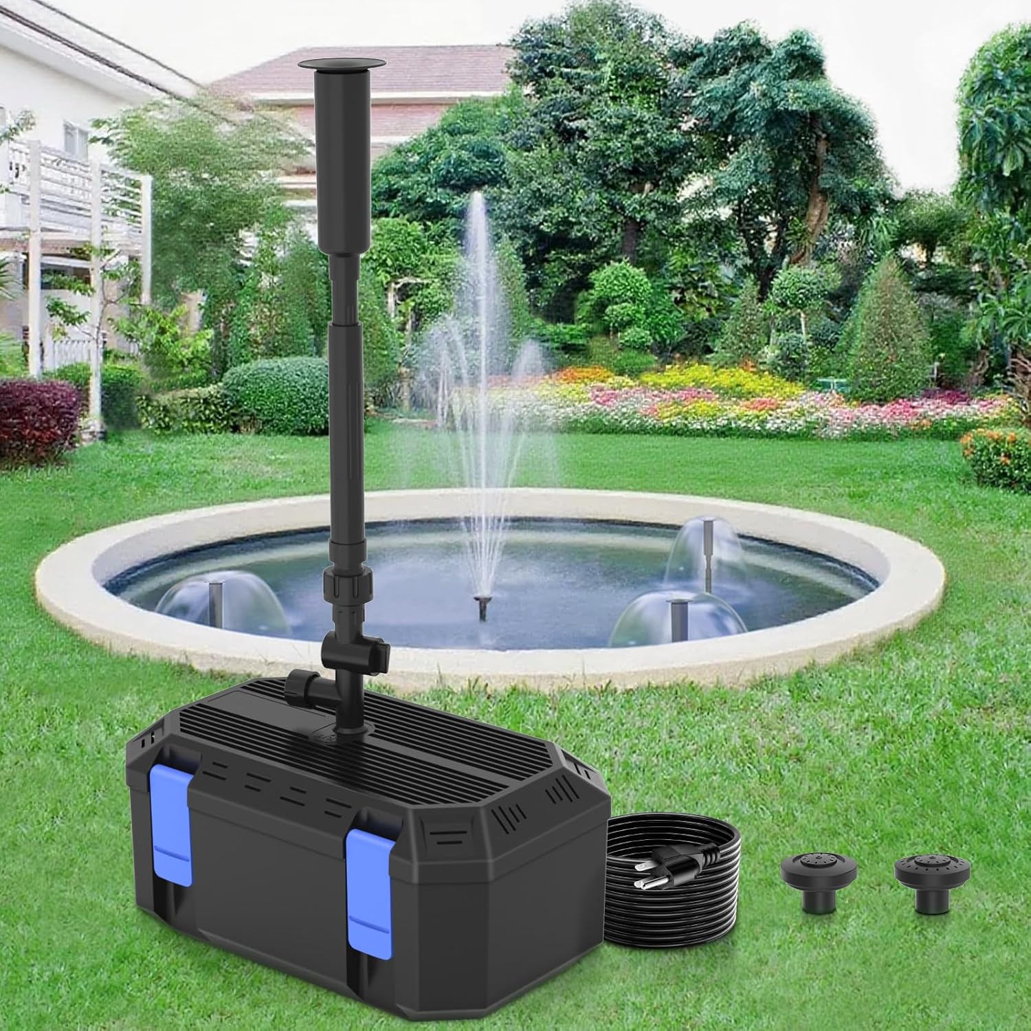All-in-One Pond Filters for Outdoor Ponds 200-350 Gal, 400GPH Koi Pond Pump with 3 Spray Patterns, Pond Fountain Kit for Water Feature, Garden, Bird Baths, Upgradeable for LED and U - V Lamp