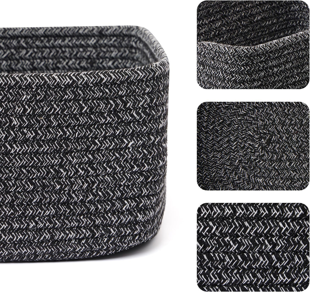 Small Storage Baskets for Organizing | Closet Organizer Bins | Shelf Toy Basket | Woven Rope Baskets | Cube Decorative Box | Shallow Basket | 11.5x7.5x4.7” | 3 Packs Dark Gray