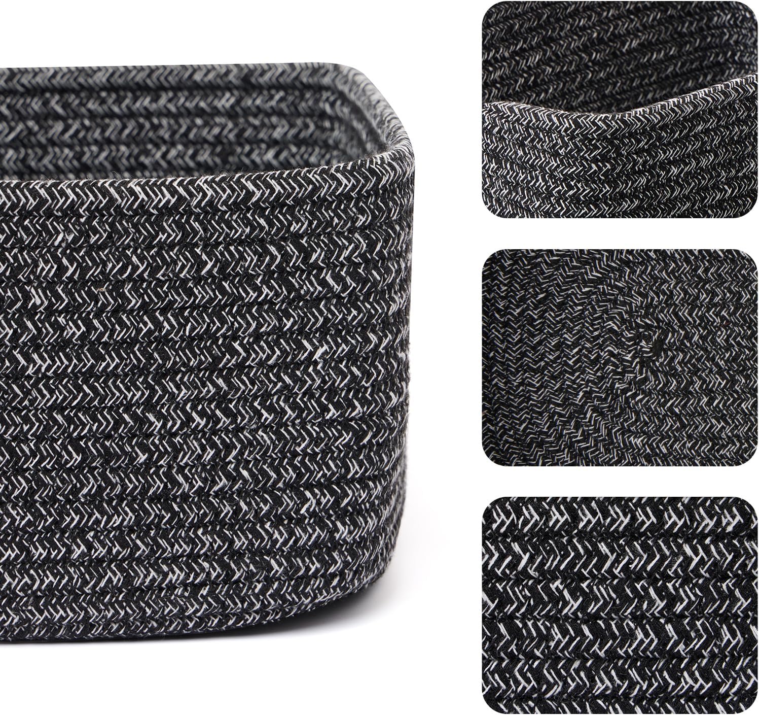 Small Storage Baskets for Organizing | Closet Organizer Bins | Shelf Toy Basket | Woven Rope Baskets | Cube Decorative Box | Shallow Basket | 11.5x7.5x4.7” | 3 Packs Dark Gray