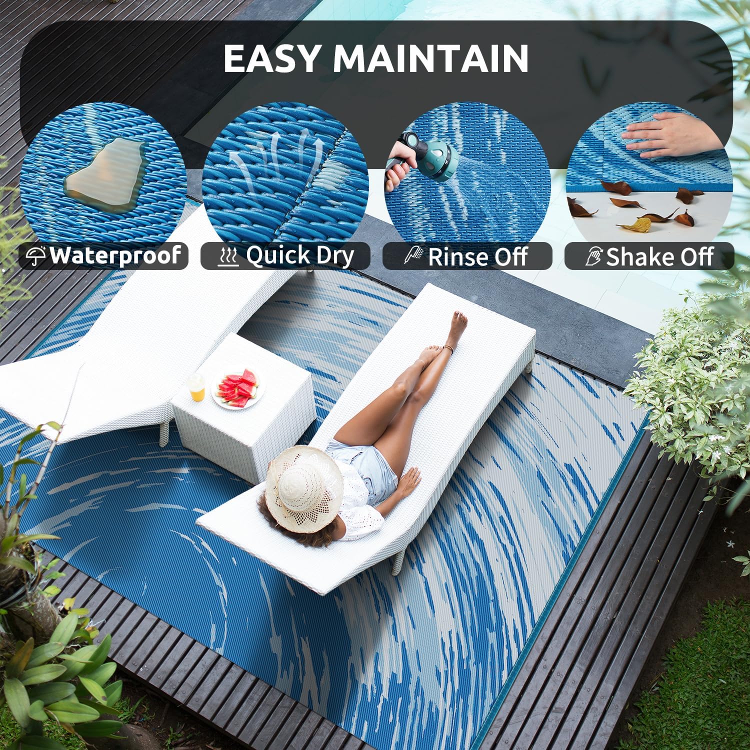 COCOER Modern Outdoor Rug 6x9 Reversible-Waterproof Outdoor Patio Rug-Quick Dry Outdoor Area Rugs Indoor Outdoor Rugs-Outside Rug Patio Decor for Porch Deck Balcony Backyard