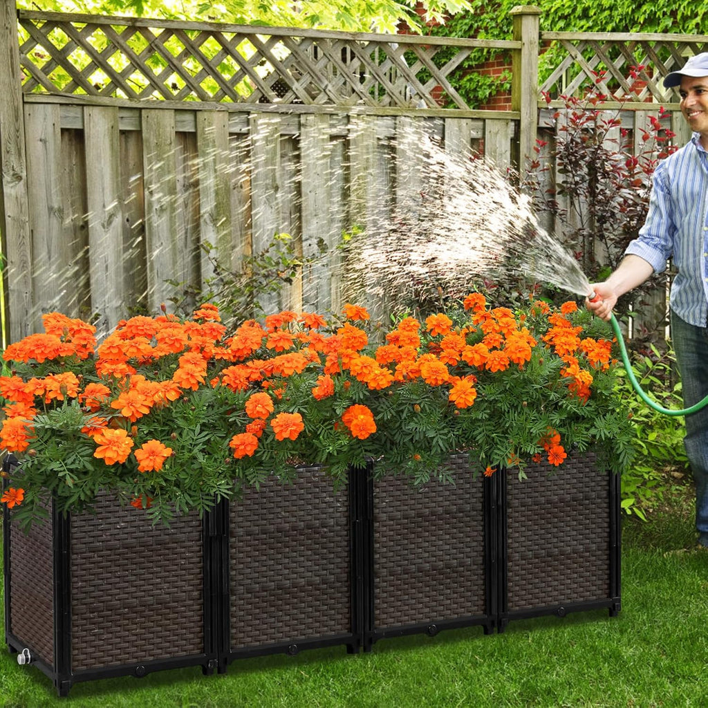 Large Raised Planter Box Outdoor Self Watering 62.9"x15.7"x19.7" , Deep Raised Garden Bed - Elevated Garden Box with Drainage Plug, Rectangular Garden Planter Perfect for Patio Balcony Deck