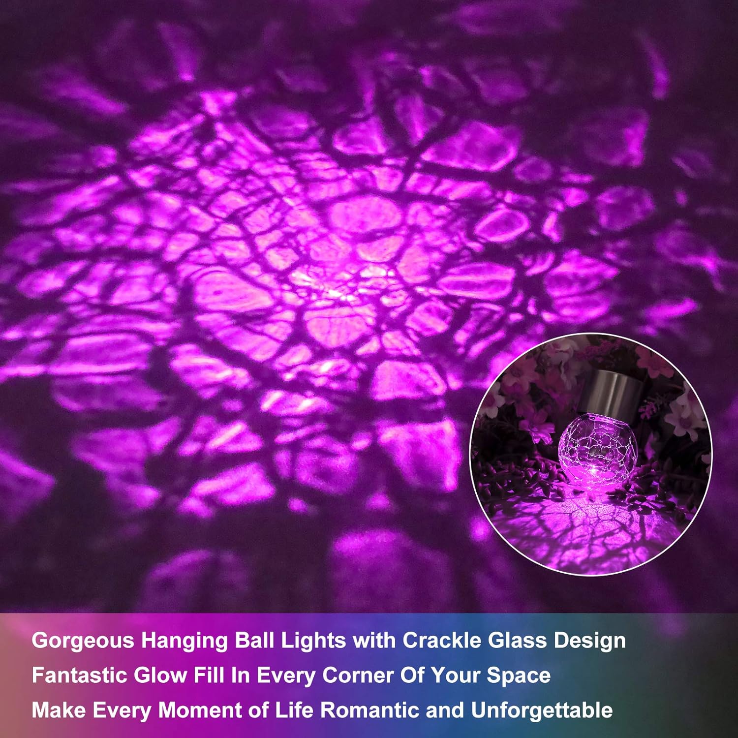 12Pack Outdoor Hanging Solar Lights - Cracked Glass Solar Lights Waterproof LED Decorative Ball Lights Tree Solar Powered Globe Lights with Hook for Garden Yard Fence Christmas Decoration, Multicolor