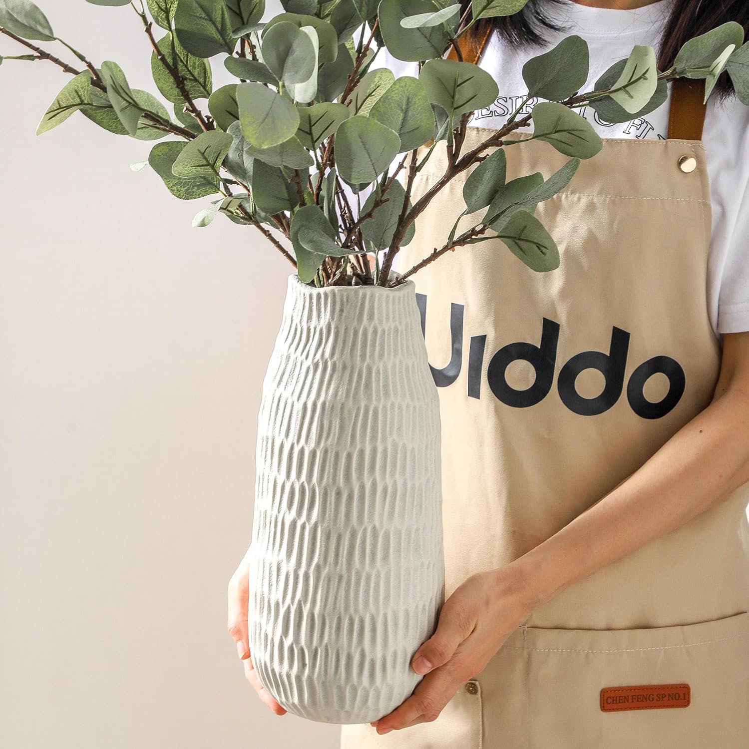 12.6 Inch Grey Modern Handmade Ceramic Vase, Rustic Farmhouse Decorative Flower Vases for Home Decor,Pampas Grass Bouquet, Living Room,Kitchen,Office,Bedroom,Centerpiece Table