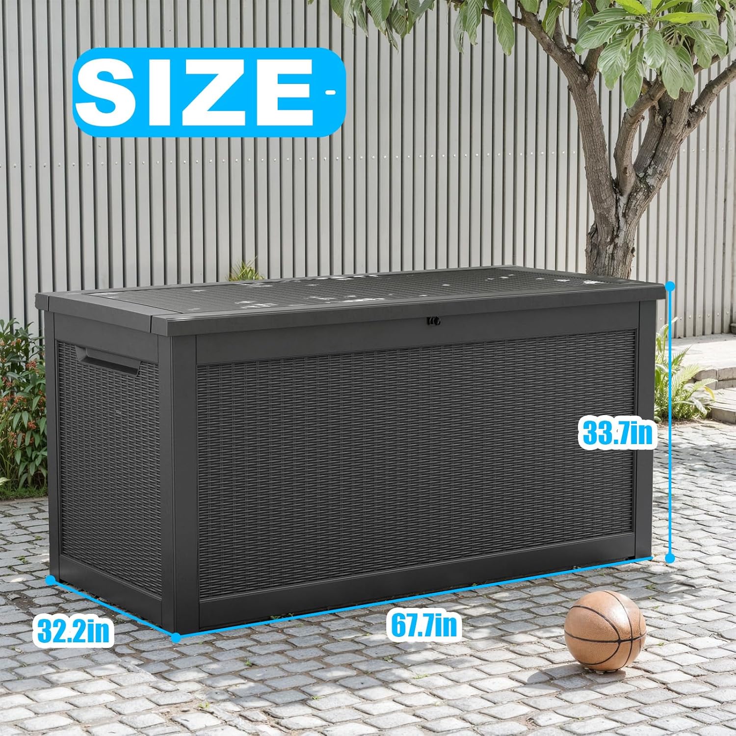 260 Gallon Waterproof Outdoor Storage Box,Large Resin Deck Box,Lockable Outside Storage Box Container for Patio Furniure,Garden,Tools (260 Gallon,Black)