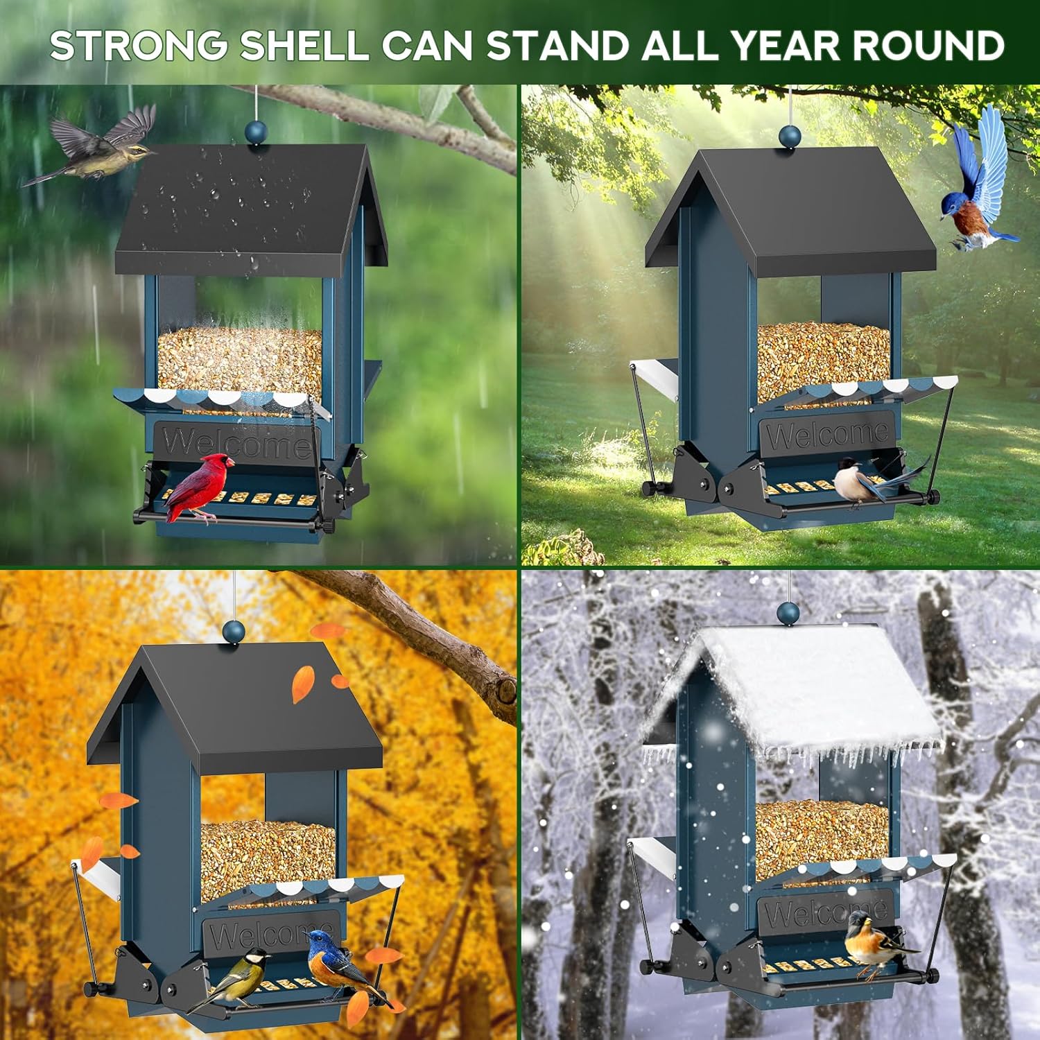 Weight Activated Squirrel Proof Bird Feeder with Canopy | 5LB Large Capacity, Weather-Resistant Design | Attracts Finches, Cardinals & More for Outdoor Bird Watching