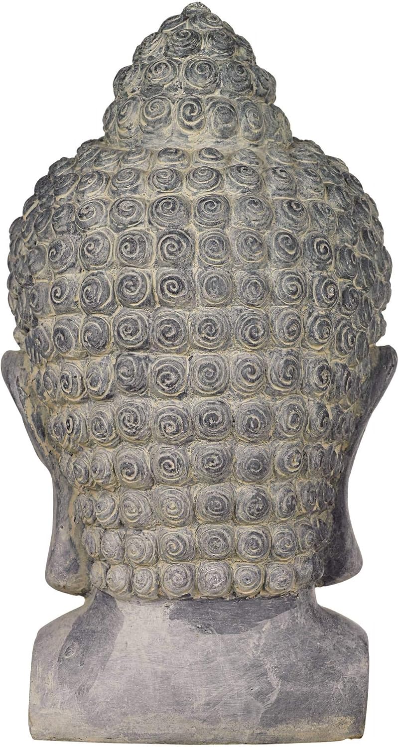John Timberland Meditating Buddha Head Statue Sculpture Zen Asian Japanese Garden Decor Outdoor Front Porch Patio Yard Outside Home Balcony Gray Weathered Faux Stone Finish Resin 18 1/2" Tall