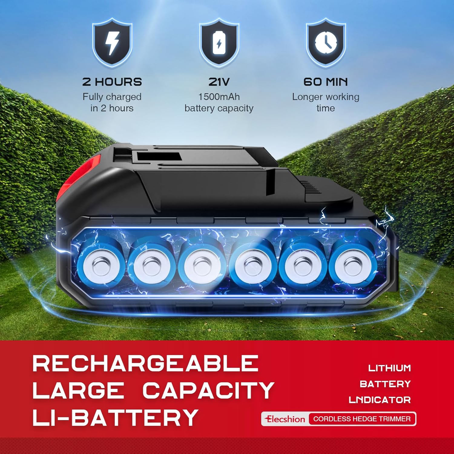 Hedge Trimmer Cordless - 1 Pack 21V Battery with Charger Powered Electric Mini Trimmers, 2 in 1 Handheld Hedge Shears + Grass Cutter Pruning Shrub Cutting Tool for Bush,Tree,Garden,Lawn,Yard