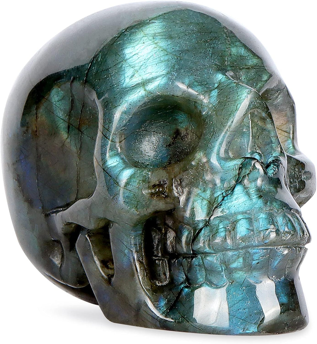3" Labradorite Crystal Skull Figurine Decor Healing Stones Carved Luminous Stone Skull Head Statue Sculpture Ornaments