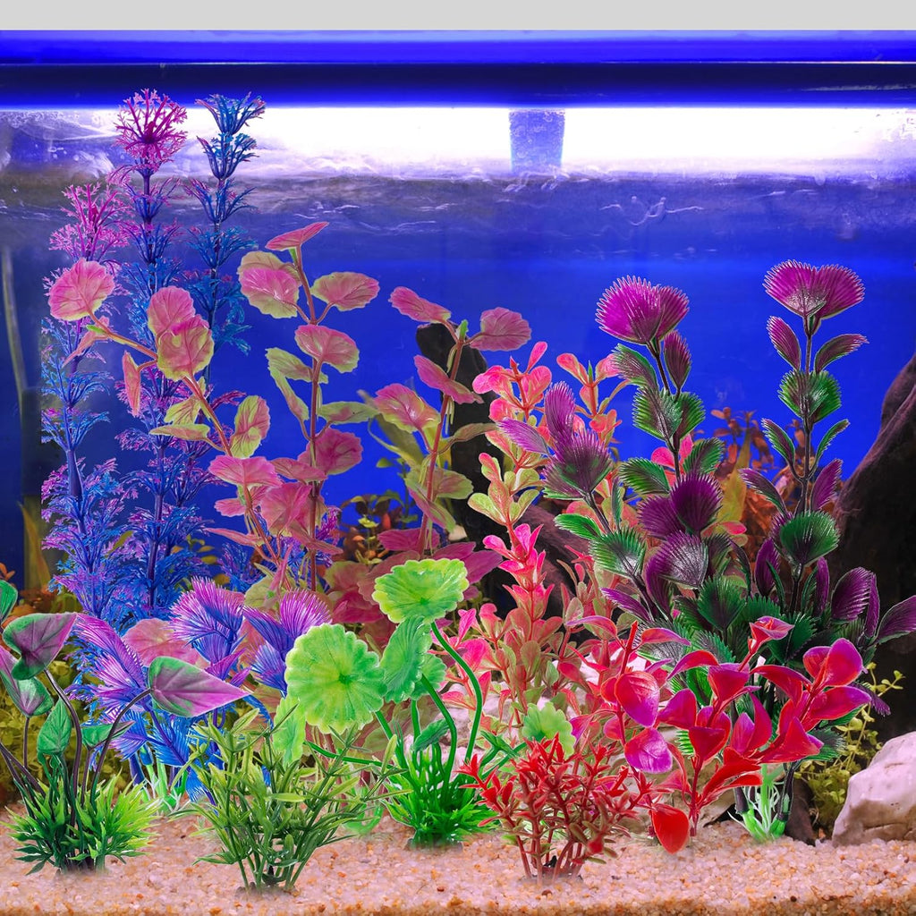 COMSUN 10 Pack Artificial Aquarium Plants, Small Size 4 inch Approximate Height Fish Tank Decorations Home Décor Plastic Pink