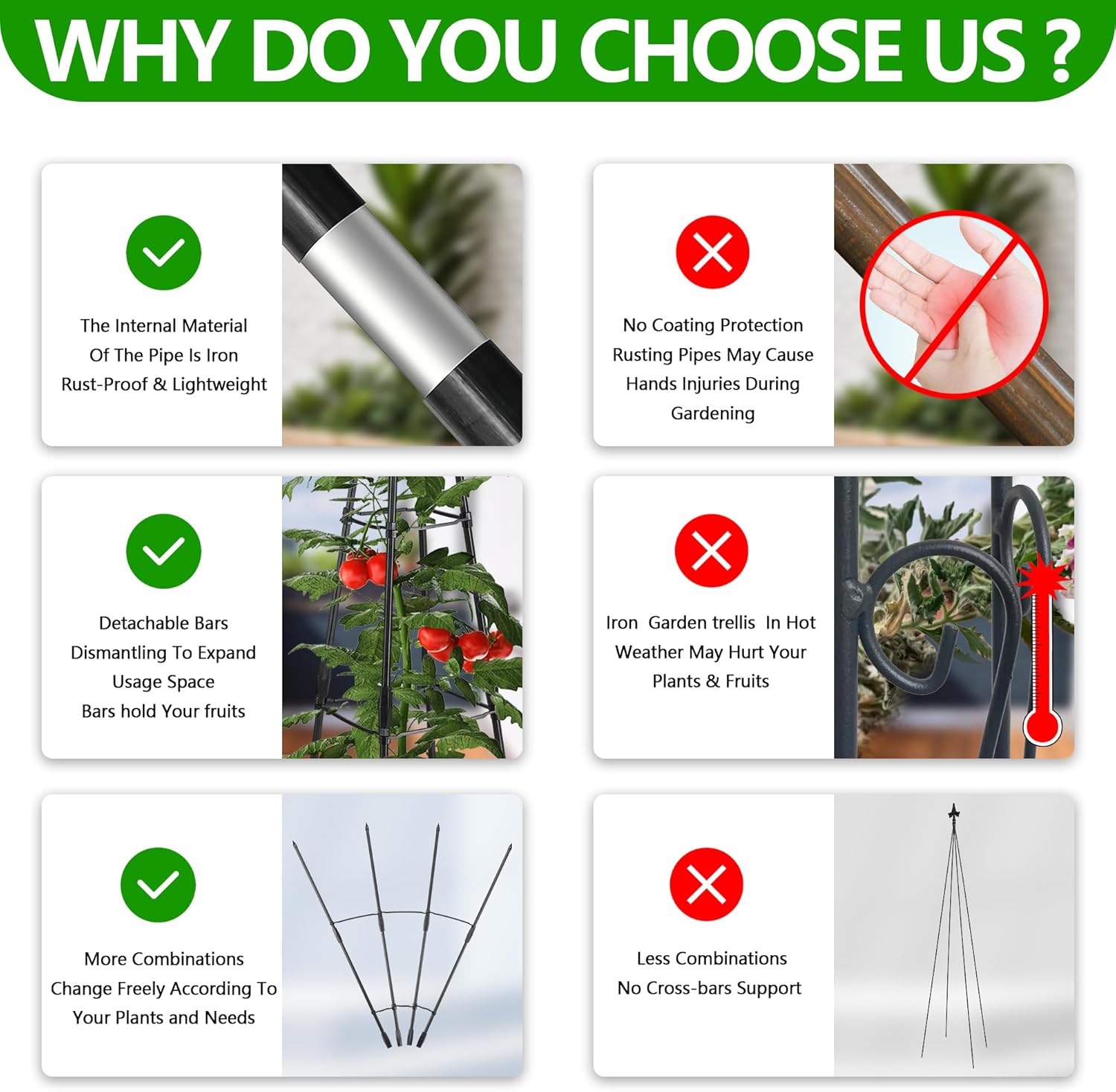 2 Pack Garden Trellis for Climbing Plants, Garden Trellis Rustproof Plastic Coated Metal Plant Support for Vegetables, Vines and Rose Bushes