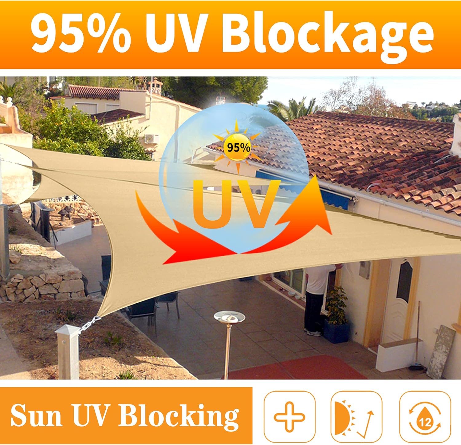 11' x 16' Beige Rectangle Sun Shade Sail SSP1212 Canopy Durable Fabric UV Block Awning,We Make Custom Orders