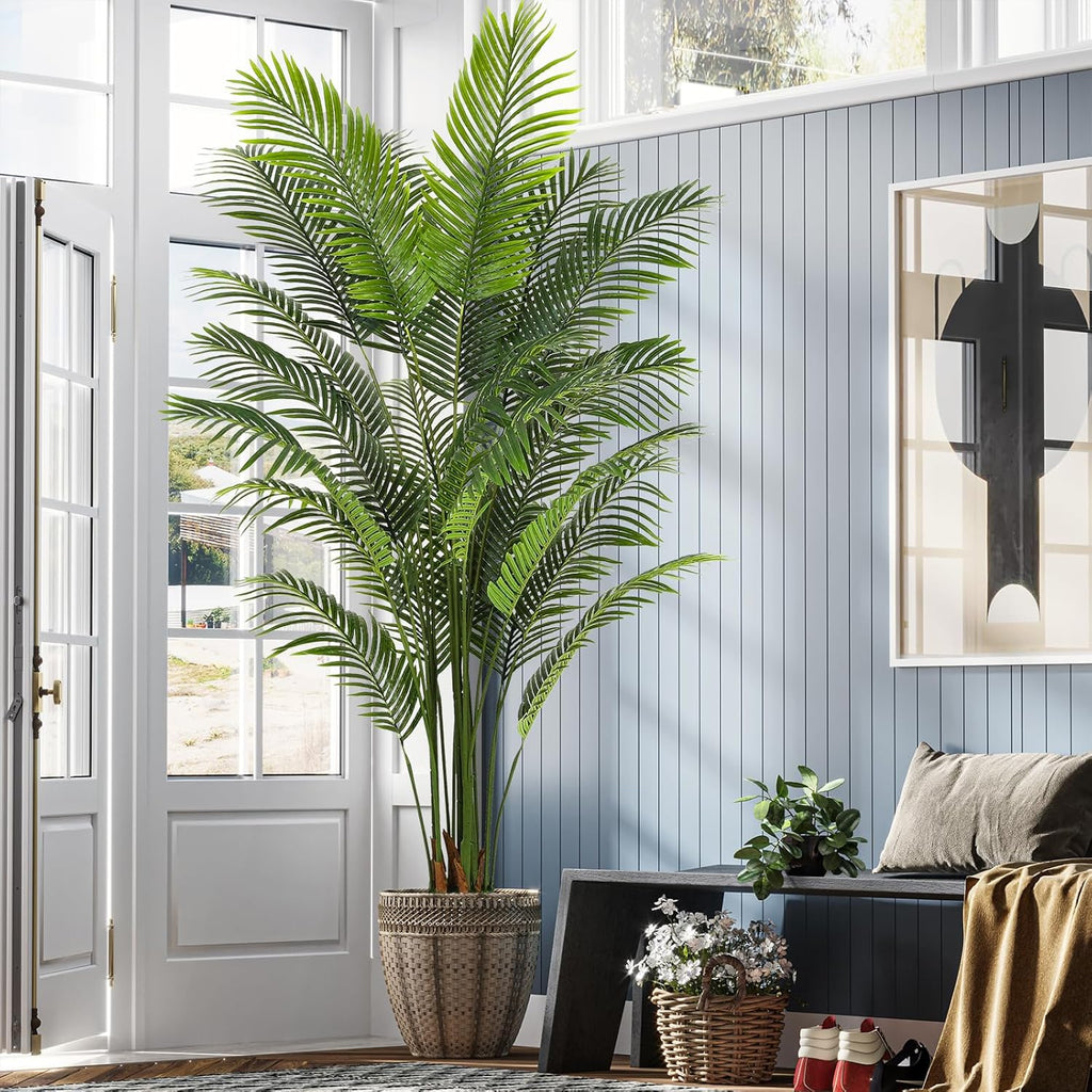 VIAGDO Artificial Palm Tree 7ft Tall Fake Palm Tree Decor with 22 Detachable Trunks Faux Tropical Palm Silk Plant Feaux Dypsis Lutescens Plants in Pot for Home Office Living Room Floor Decor Indoor