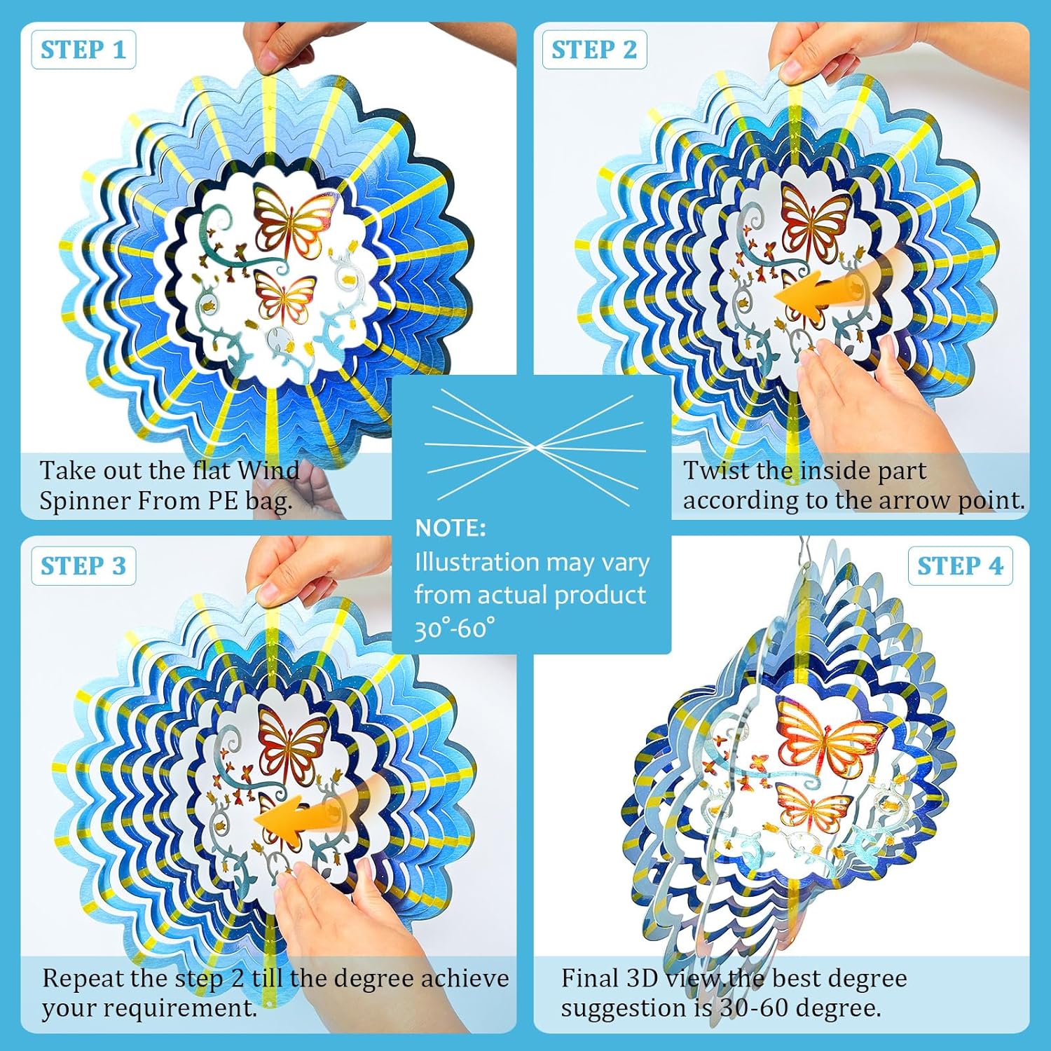 Butterfly Wind Spinner Hanging,12In 3D Wind Spinners Outdoor Butterfly Gifts for Women Mom Grandma Wife Father,Mandala Wind Spinner Garden Decorations Yard Art Christmas Ornament