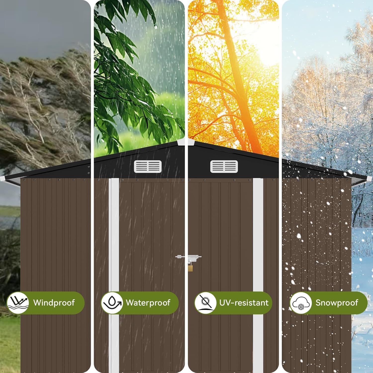 COMHOMA Shed Outdoor Storage Shed Metal,Lockable Doors Tool Sheds with Sloping Roof,Steel Garden Shed with Air Vent for Backyard,Patio,Lawn,Poolside (Brown, 10'*10')