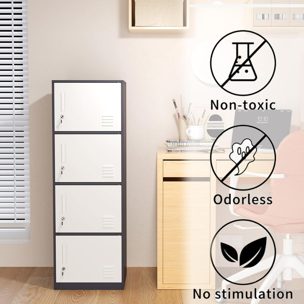 4 Door Metal Storage Locker Cabinet for Office, Home, Gym, School, Steel Cabinet to Storage File, Toys, Shoes and Sports Equipment, Locker Organizer for Gym Office Bedroom (4 Door, Grey)