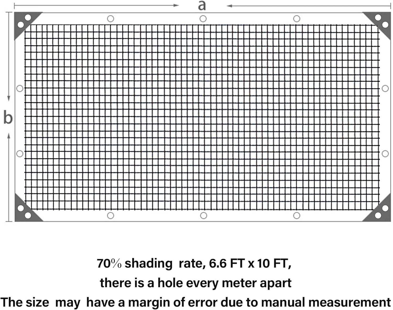 winemana 70% Black Shade Cloth, 6.6 x 10 FT Mesh Tarp with Grommets, Garden Sunblock Shade Cloth Shading Antifreezing for Plants Cover, Greenhouse, Barns Kennel, Patio, Tomatoes