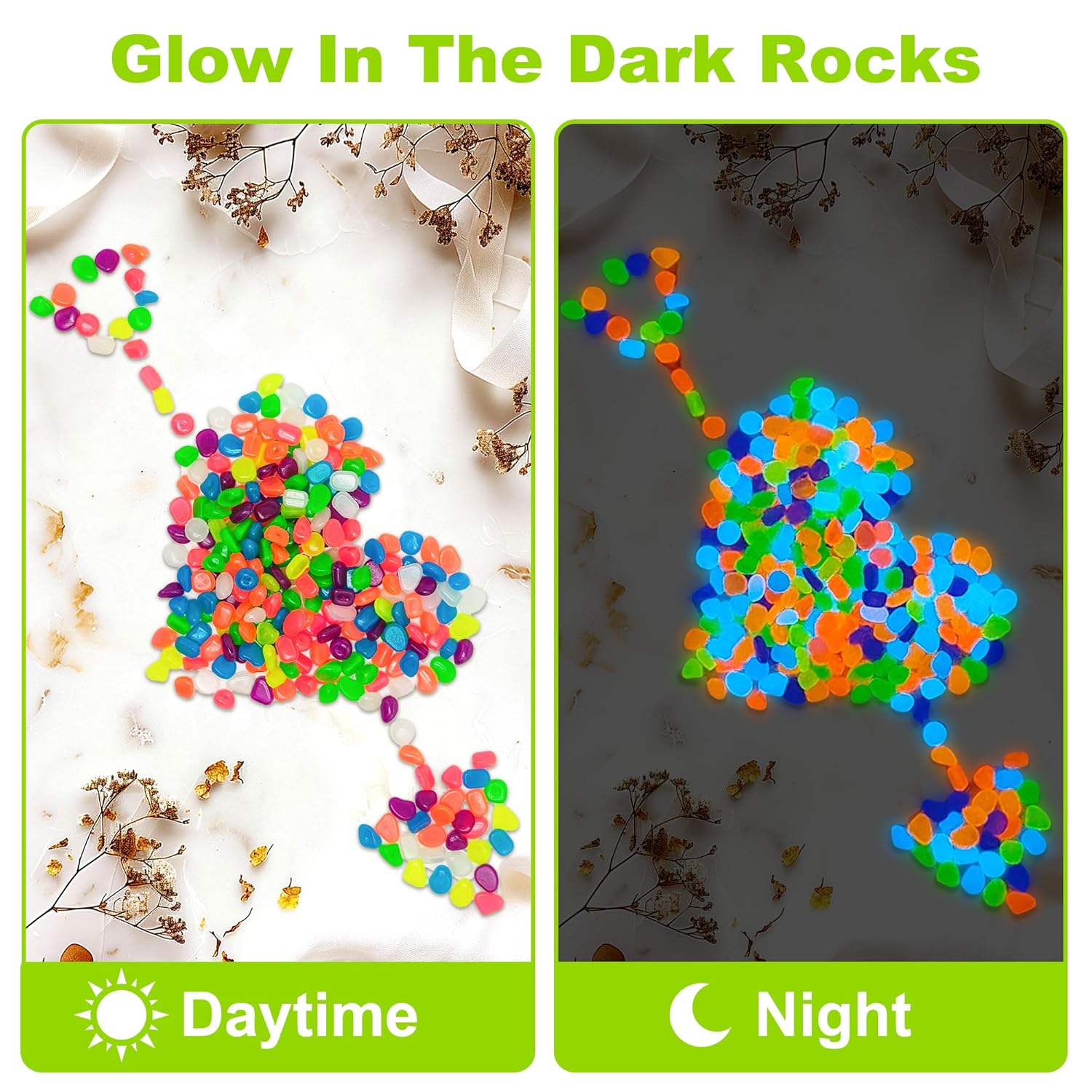 1000pc Glow in The Dark Stones Glow Pebbles for Outdoor Garden Luminous Pebbles Fish Tank Rocks Glow Stones Glowing Rocks Outdoor Luminous Stone for Patio Aquarium Walkway Driveway,Color