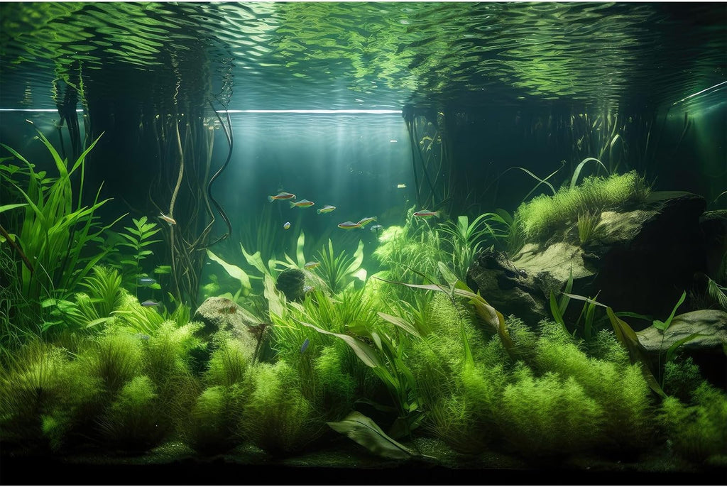 Aquarium Background Lush Green Aquatic Plants and Seagrasses Terrarium Background Under The Sea View With Rock Sands Fish Tank Background Amazing Aquarium Backdrop Background Poster Vinyl 48x18in