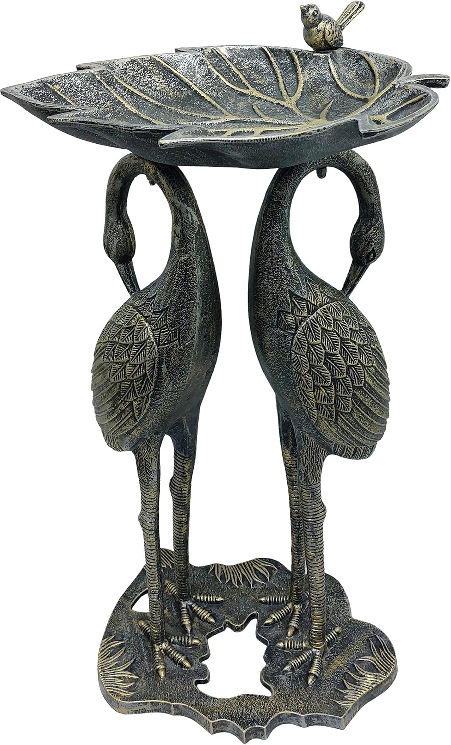 Oakland Living Cast Aluminum 30-in Twin Crane Silver Gold Bird Bath with Leaf Bowl