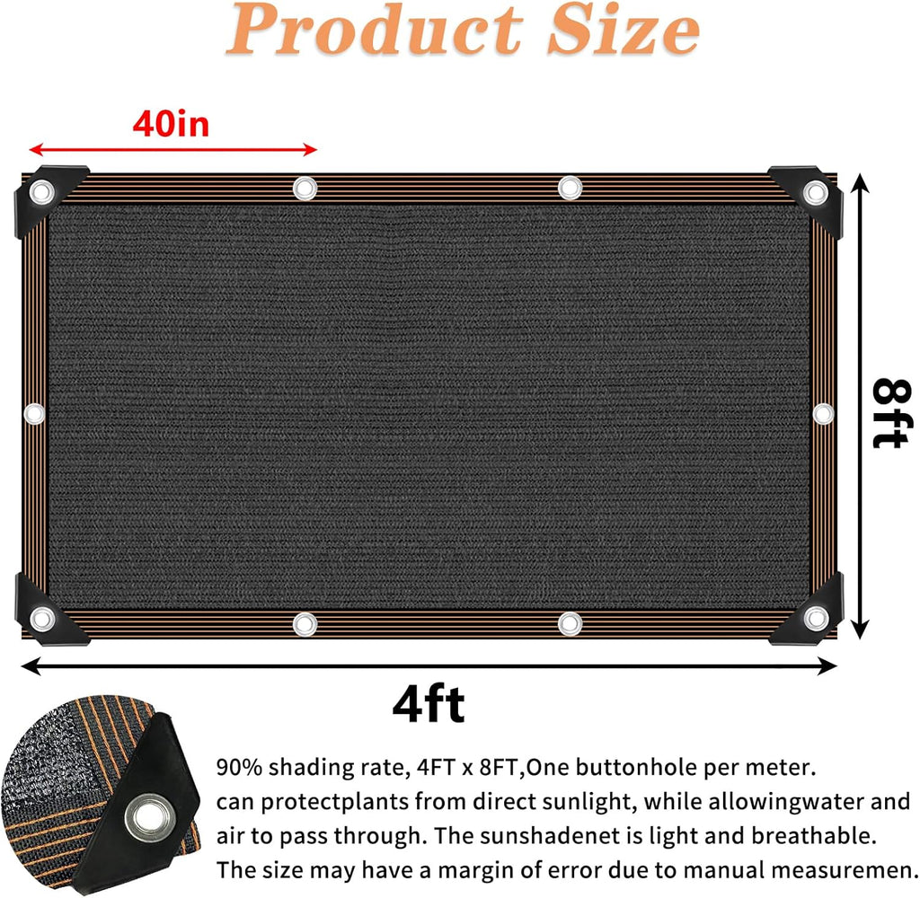 QLOFEI 4x8 FT Shade Cloth with Grommets, 90% Sun Shades Outdoor Patio Mesh Tarp, Easier to Hang Sunblock Neting Cover -for Garden Greenhouse Pergola Lawn Kennel Chicken Coop