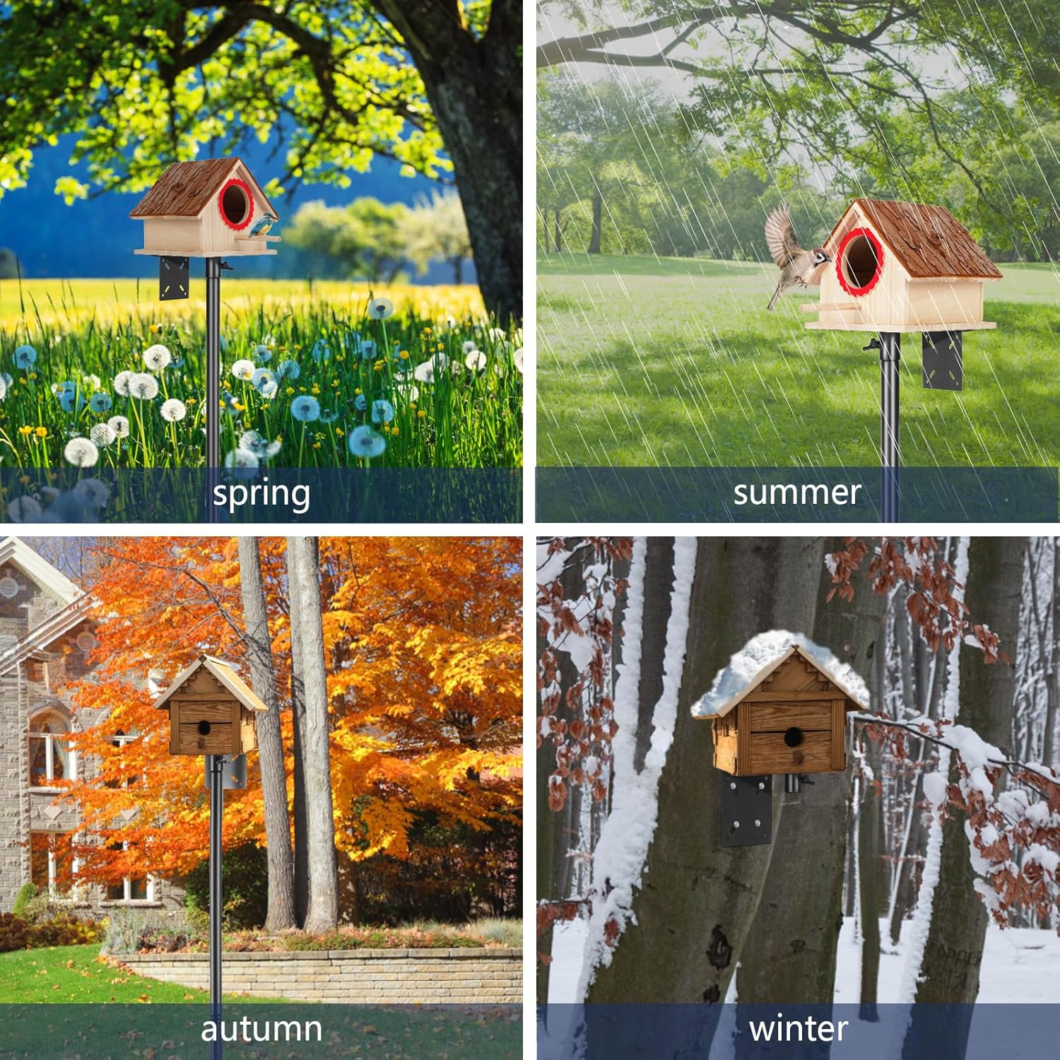 Smart Bird Feeder Pole - (32-92 Inch) Adjustable Bird House Pole Compatible with BirdBuddy, Outdoors Weather Station and Variety of Smart Birdhouse Styles, Heavy Duty Bird Feeder Stand Mount Kit