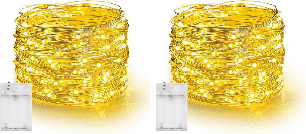 Dazzle Bright Fairy Lights Battery Operated, 2 Pack Total 40FT 120LED Silver Wire Waterproof String Lights, Christmas Decorations for Indoor Outdoor Bedroom Yard Party Decor, Warm White