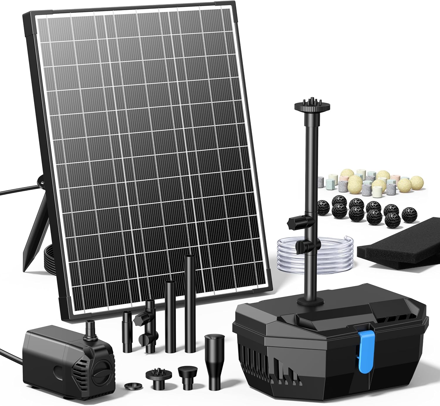NFESOLAR Solar Water Fountain Kit, Pond Filter with 20W Solar Panel, 120 GPH Solar Water Pump, 4 Sprayers for Outdoor Pond 120-300 Gallons, Fish Tank and Garden Water Features N3212