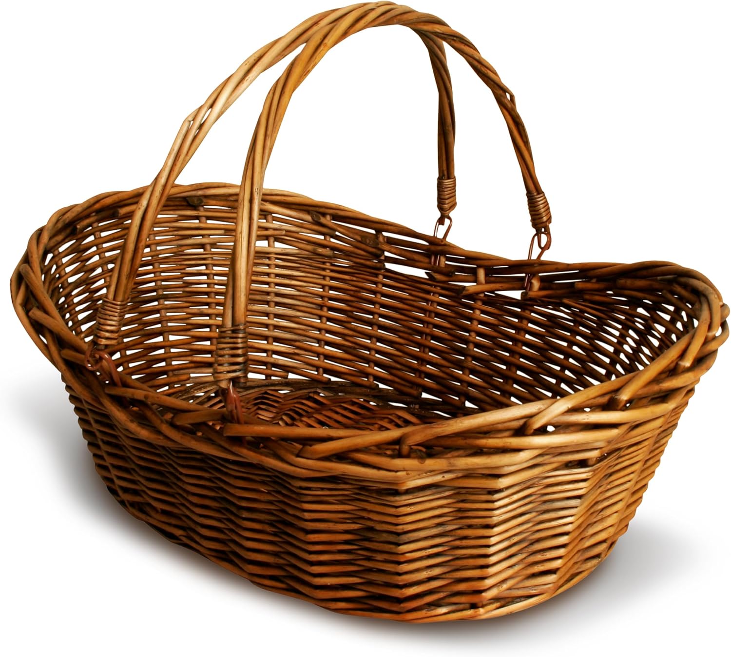 Wald Imports - Large Dark Brown Hand Woven Wicker Basket for Storage with Handles - Woven Basket - Wicker Baskets for Picnics, Easter, Organizing, and More (20 x 7.5 inches)